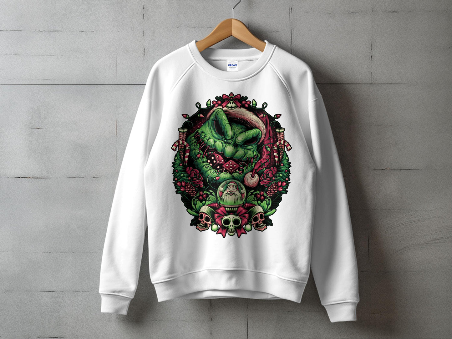 Men's Graphic Sweatshirt with Green Monster and Floral Design, Casual Pullover, Trendy Streetwear