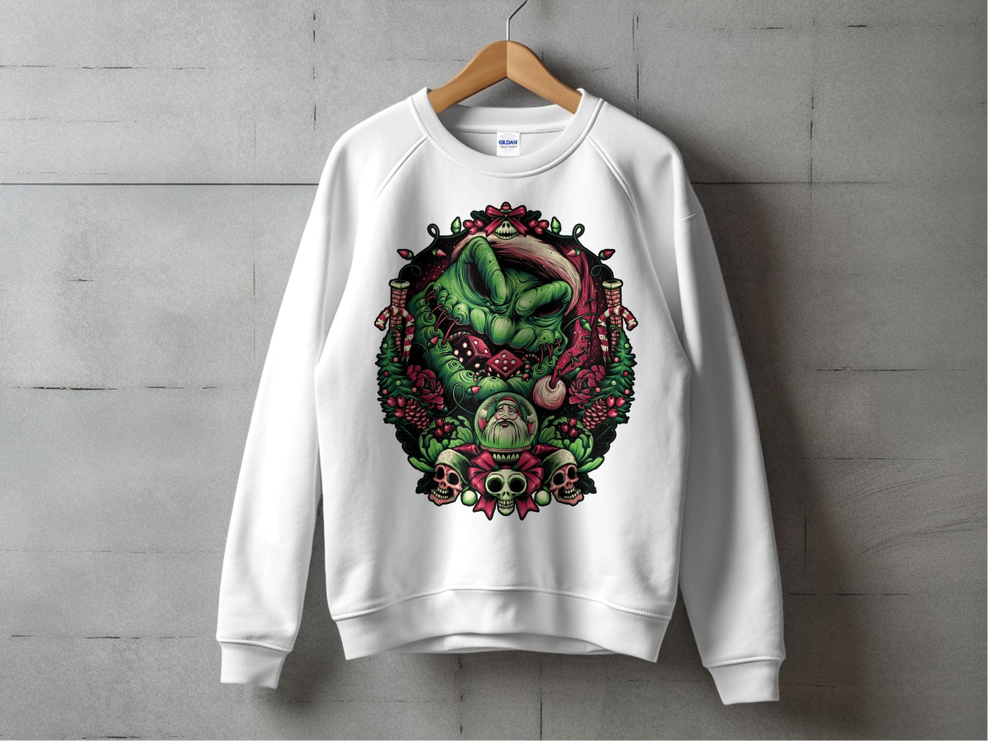 Men's Graphic Sweatshirt with Green Monster and Floral Design, Casual Pullover, Trendy Streetwear