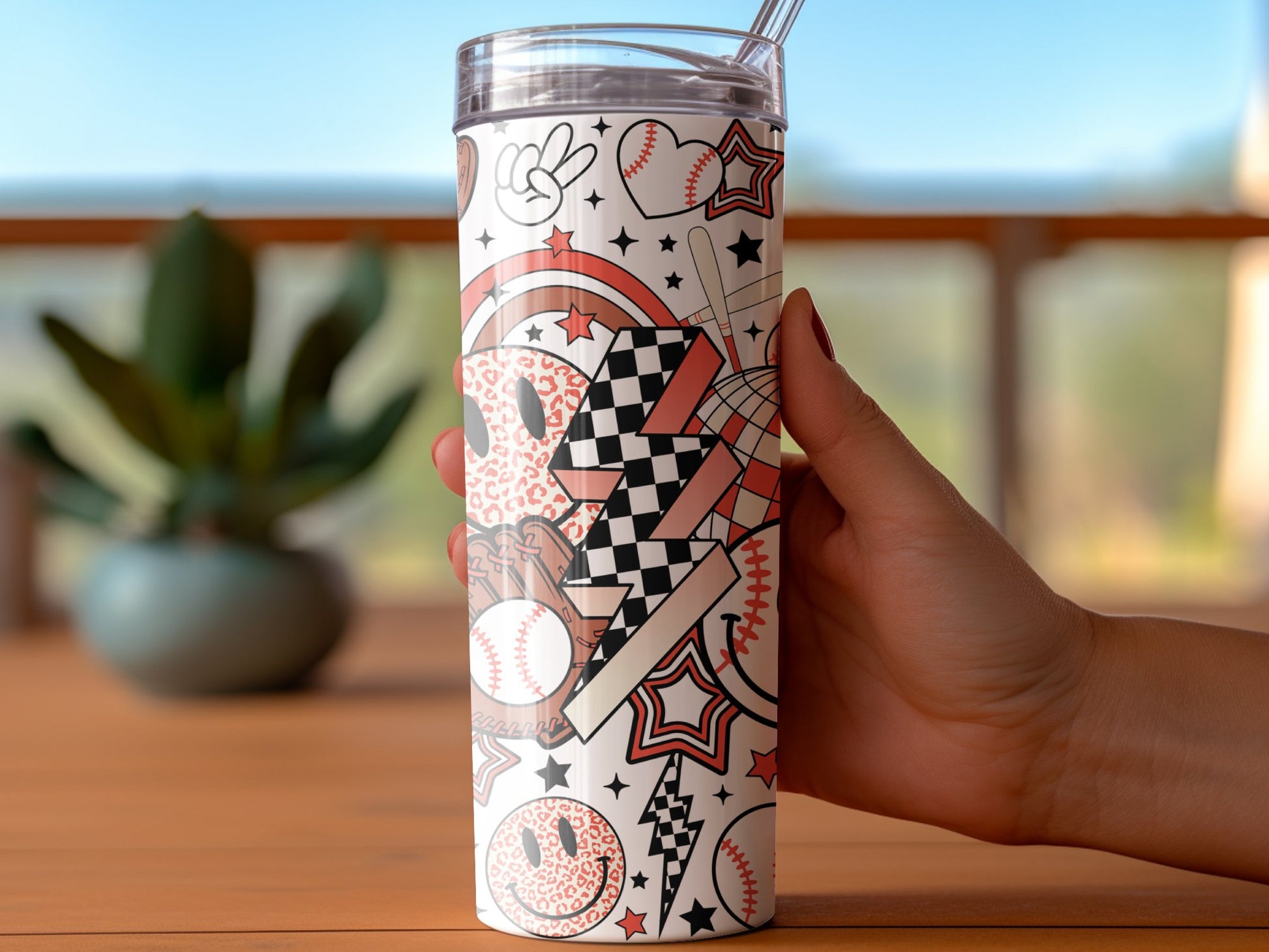 Sports Themed Tumbler, Baseball and Basketball Print, Insulated Travel Cup, Gift for Athletes