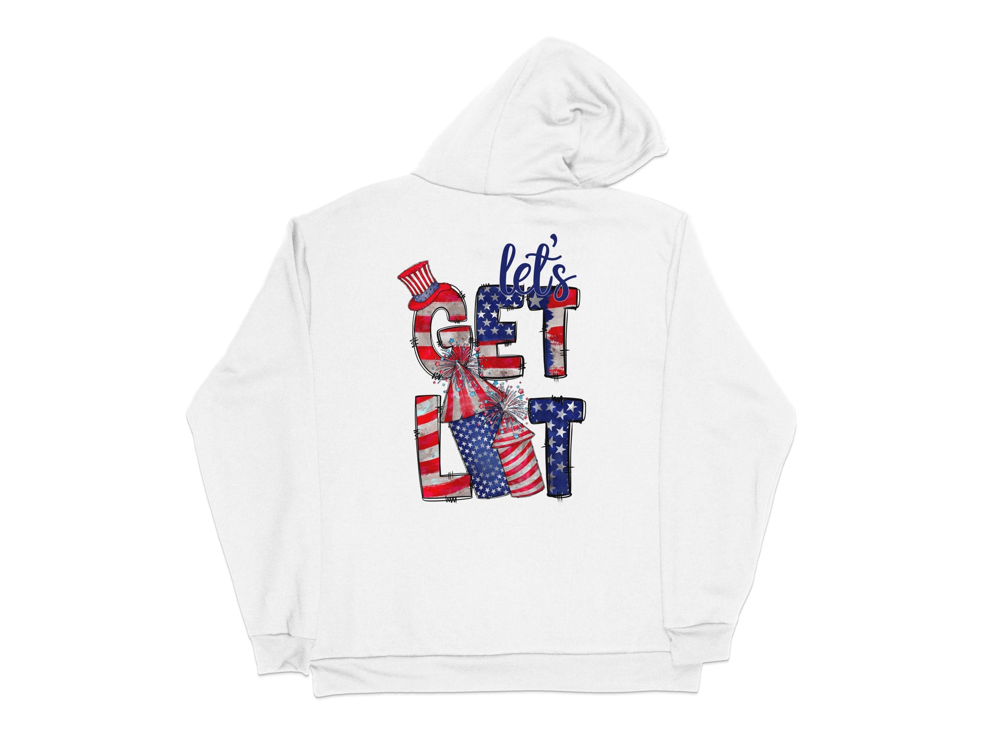 Let's Get Lit Patriotic Hoodie, American Flag Print, 4th of July Sweatshirt, Unisex White Hoodie