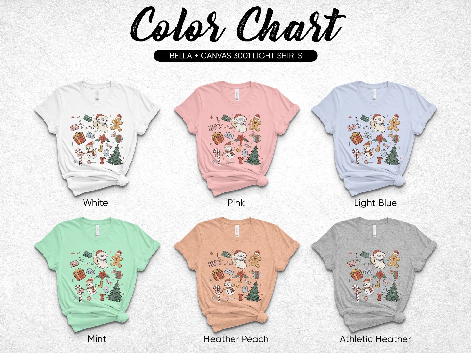 Bella Canvas 3001 Light T-Shirts, Cartoon Animal Print, Color Chart Options, Unisex Tees