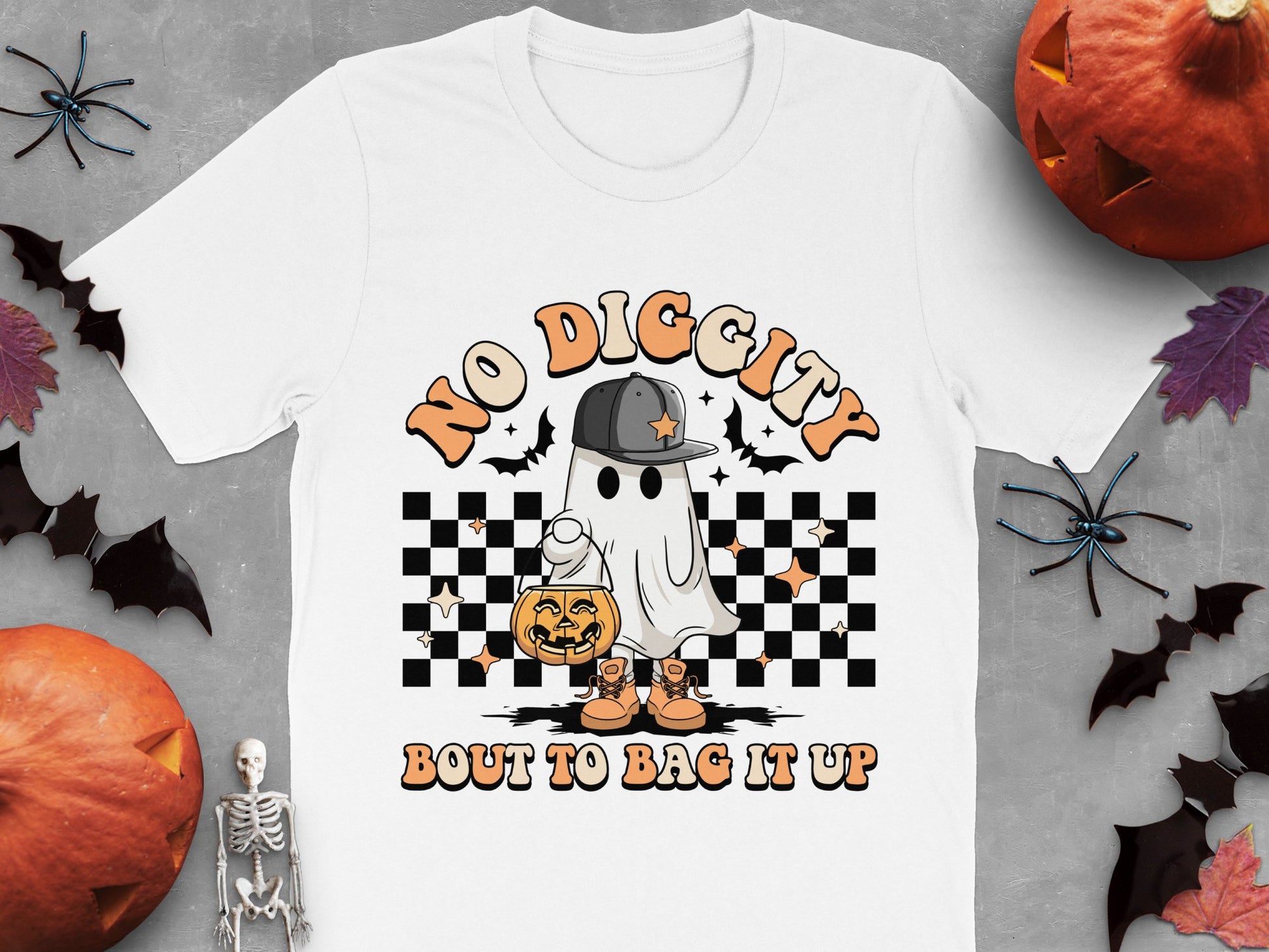 Cute Ghost Halloween T-Shirt, Funny No Diggity Pumpkin Graphic Tee, Spooky Fall Fashion Top, Unisex Adult Casual Wear