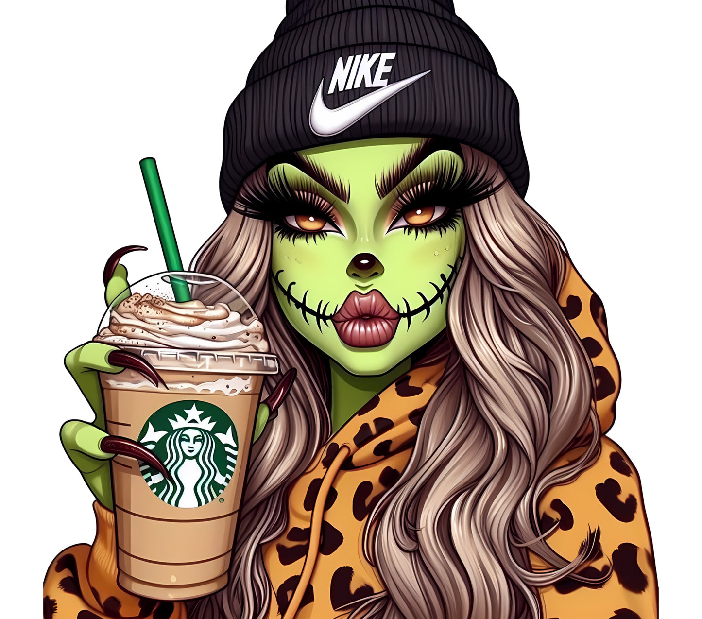 Green Witch Graphic, Nike Hat, Starbucks Coffee, Leopard Print, Digital Art Print