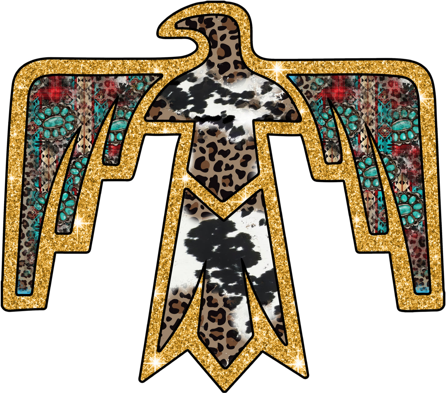 Colorful Leopard and Turquoise Print Thunderbird Wall Art, Southwestern Decor, Unique Boho Chic Home Decoration