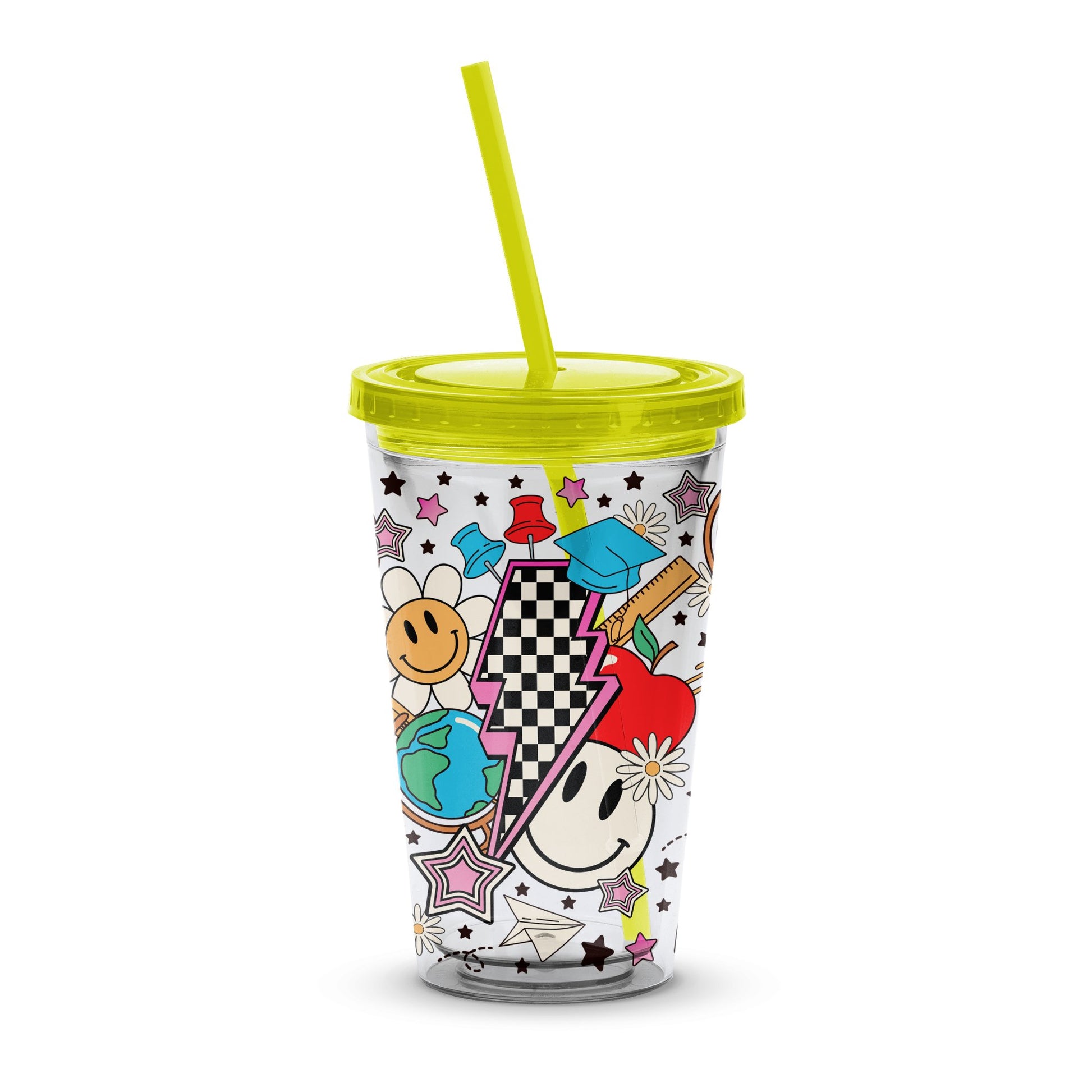 Colorful Insulated Tumbler with Straw, Fun Cartoon Pattern, Reusable Travel Cup, Eco-Friendly Beverage Holder, Unique Gift Idea