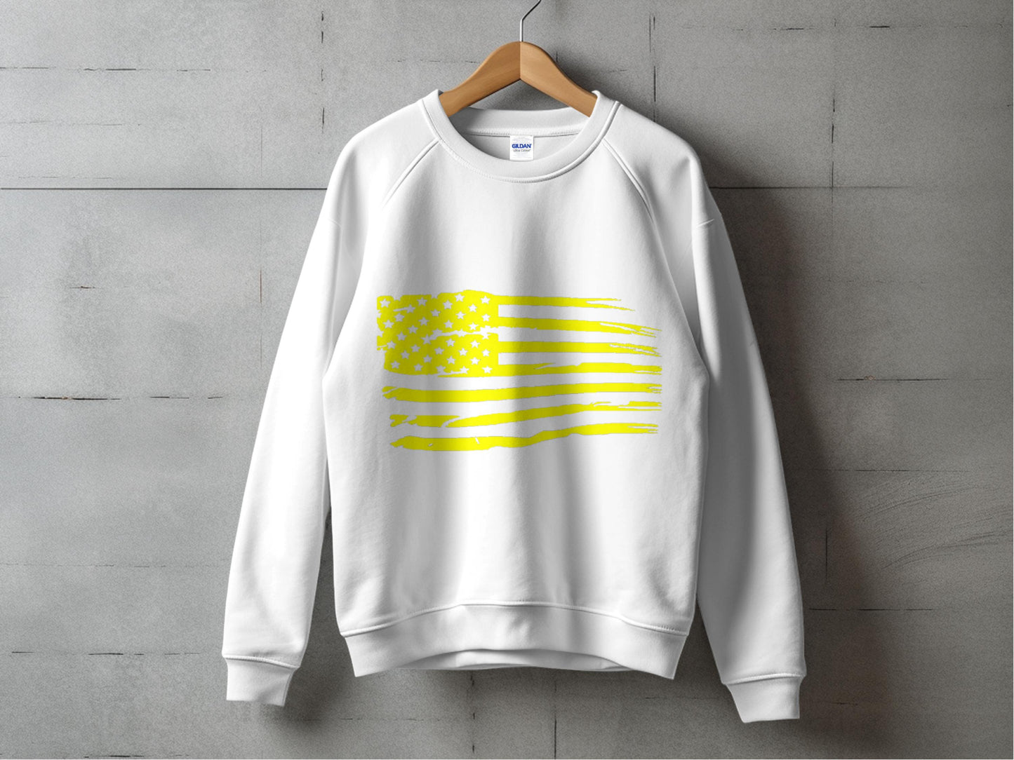 White Sweatshirt with Yellow Striped Abstract Art Print, Unisex Pullover Casual Fashion Top
