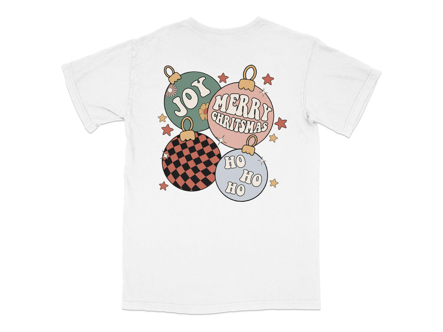 Christmas T-Shirt Joy Merry Ho Ho Festive Holiday Graphic Tee Unisex White