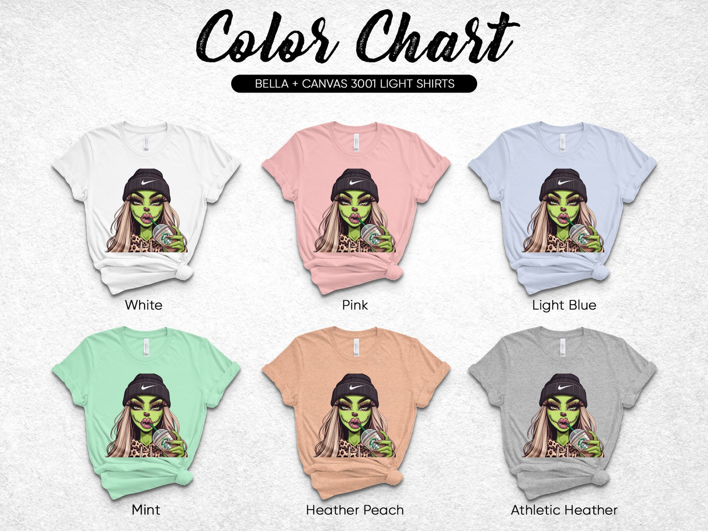 Bella Canvas 3001 Color Chart, Light T-Shirts with Graphic Print in Various Colors, Fashion Apparel