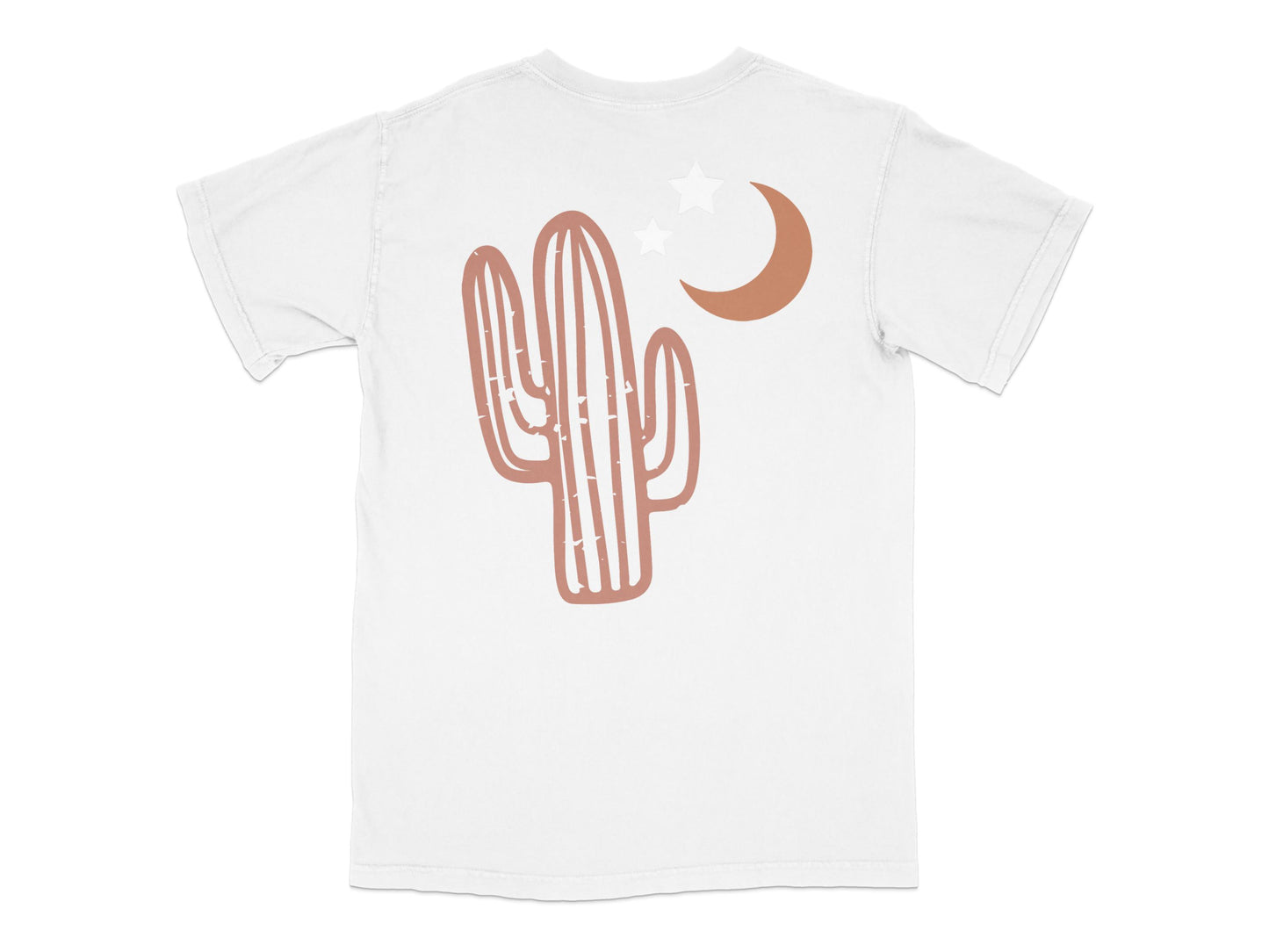 Desert Cactus Moon Graphic T-Shirt, Unisex White Tee with Earth Tone Print, Casual Boho Style Top for All Sizes