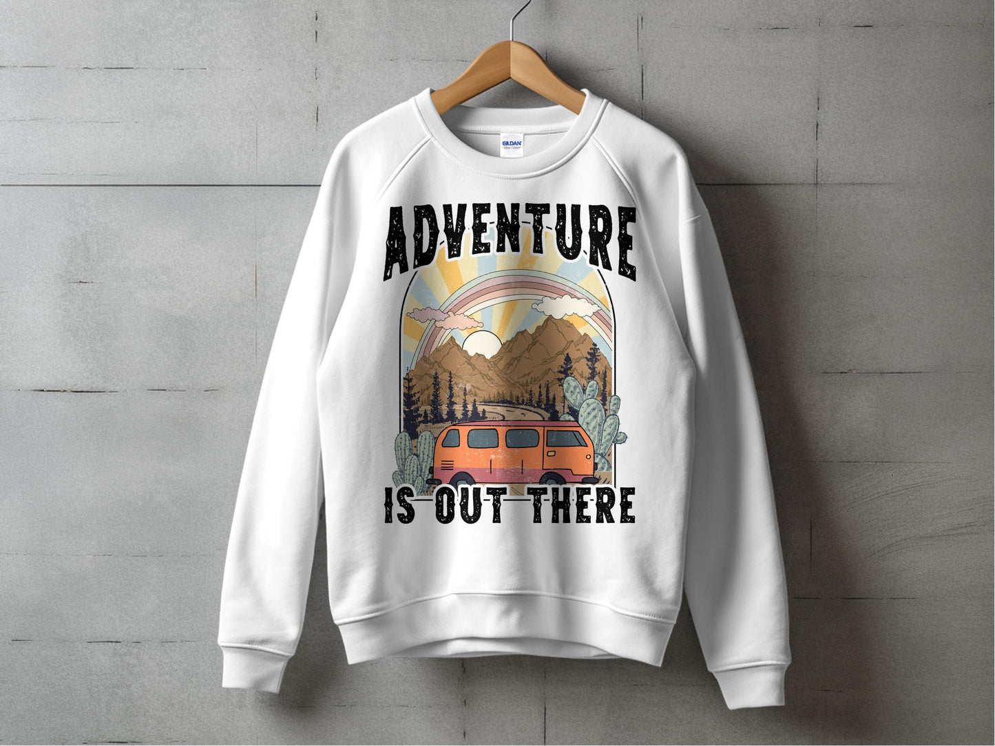 Adventure Out There Sweatshirt, Camping Graphic Sweater, Vintage Van Outdoor Unisex Pullover