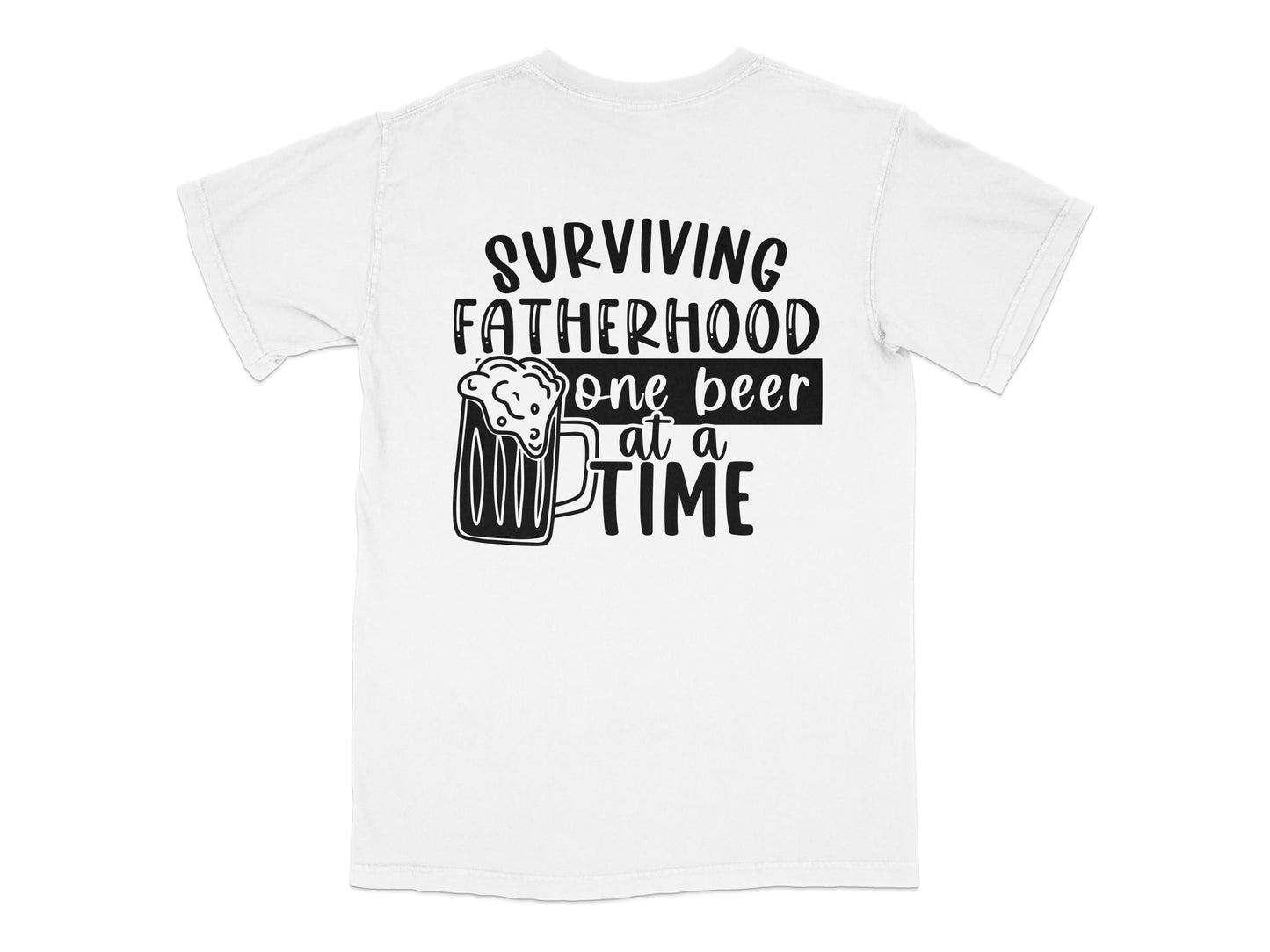 Surviving Fatherhood One Beer at a Time Funny Dad T-Shirt, Gift for Dad, Father's Day Tee, Beer Lover Shirt, Casual Men's White T-Shirt