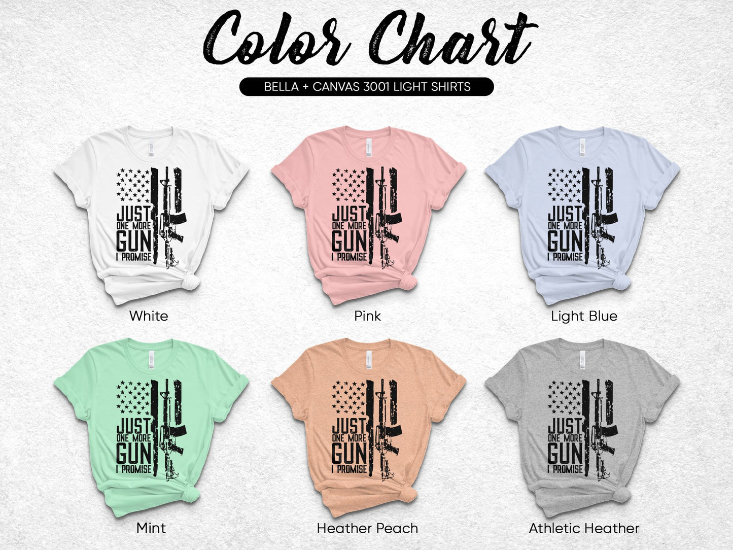 Bella Canvas 3001 T-Shirts, Just Gun It Print, Assorted Colors, Light Pink, Mint, Light Blue, Athletic Heather