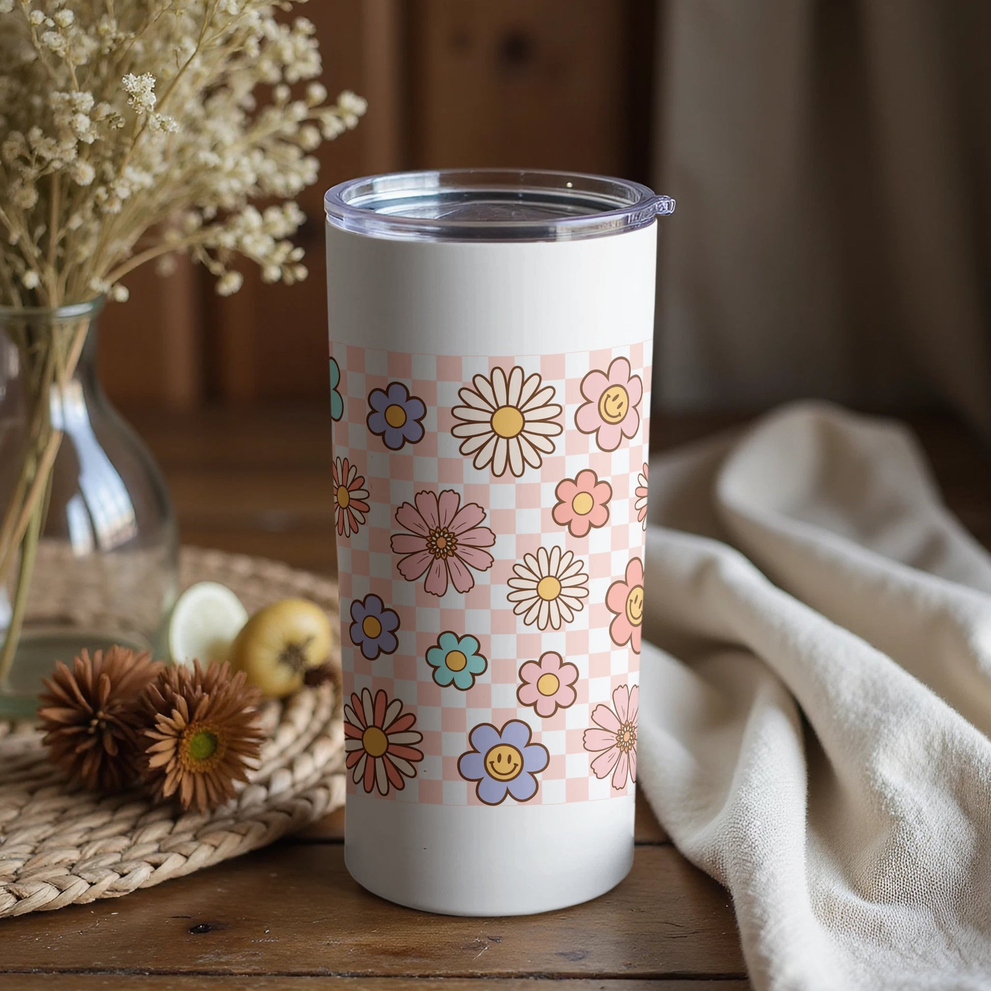 Retro Floral Pattern Insulated Tumbler, Stainless Steel Travel Mug, Coffee Cup with Lid, Gift Idea