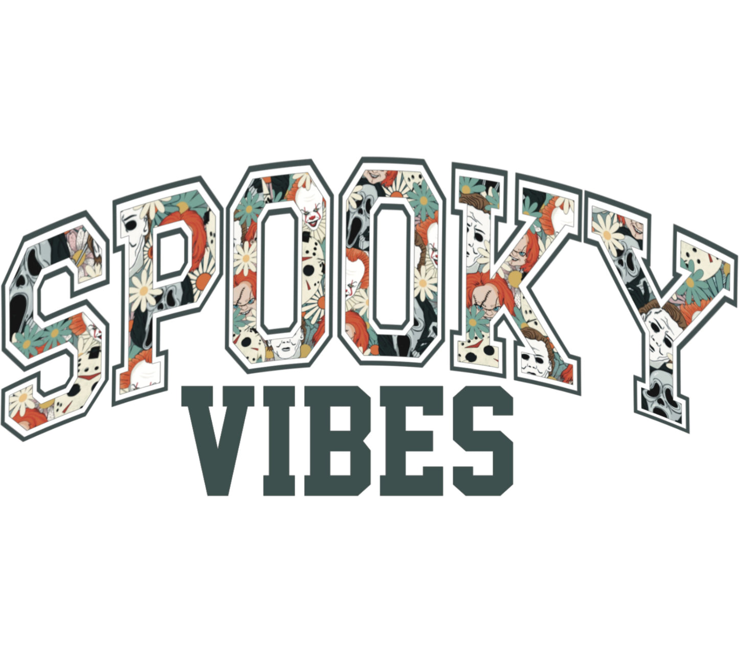 Spooky Vibes Halloween Decor, Vintage Floral Lettering Wall Art, Retro Typography Print