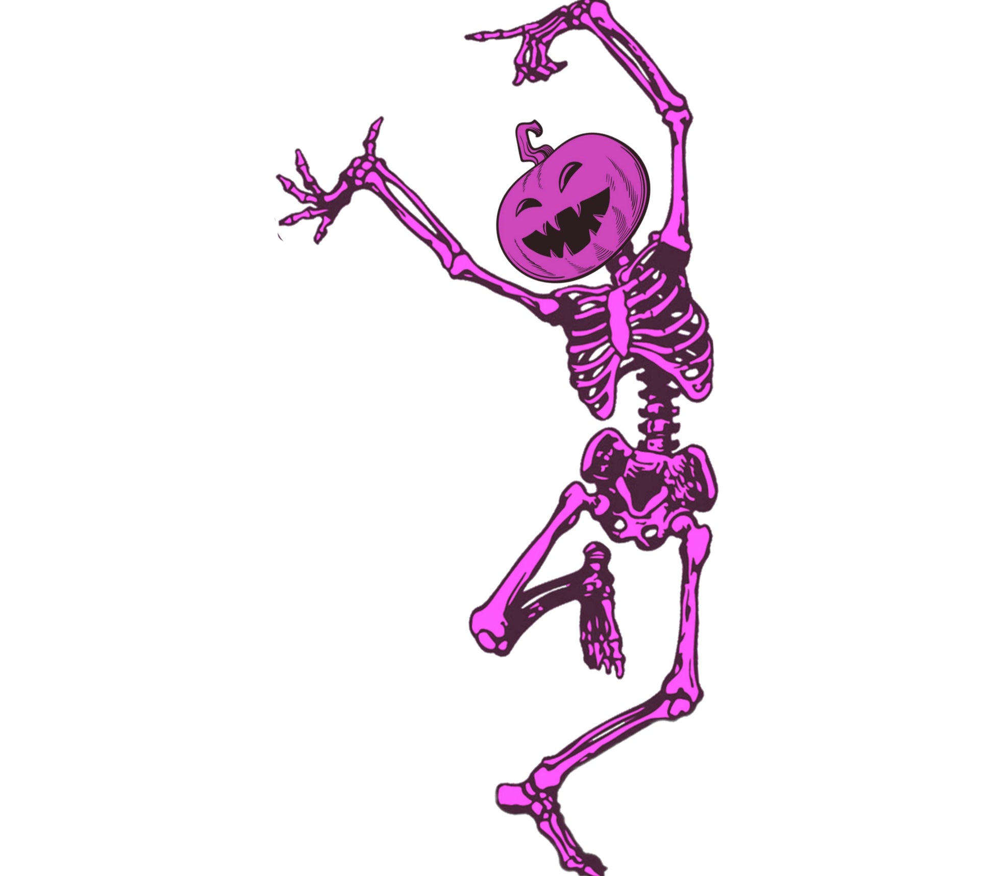Halloween Dancing Skeleton Pink Pumpkin Illustration, Spooky Wall Art Decor, Unique Goth Home Decoration, Festive Seasonal Poster
