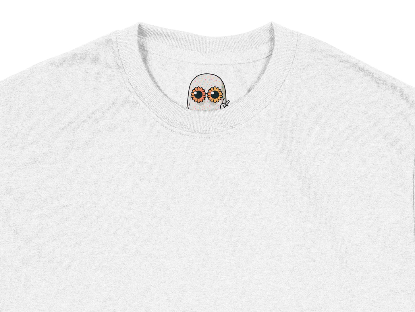 Cute Ghost T-Shirt with Flower Eyes, Unique Spooky Graphic Tee, Unisex Halloween Shirt, Soft Cotton Top, Gift Idea