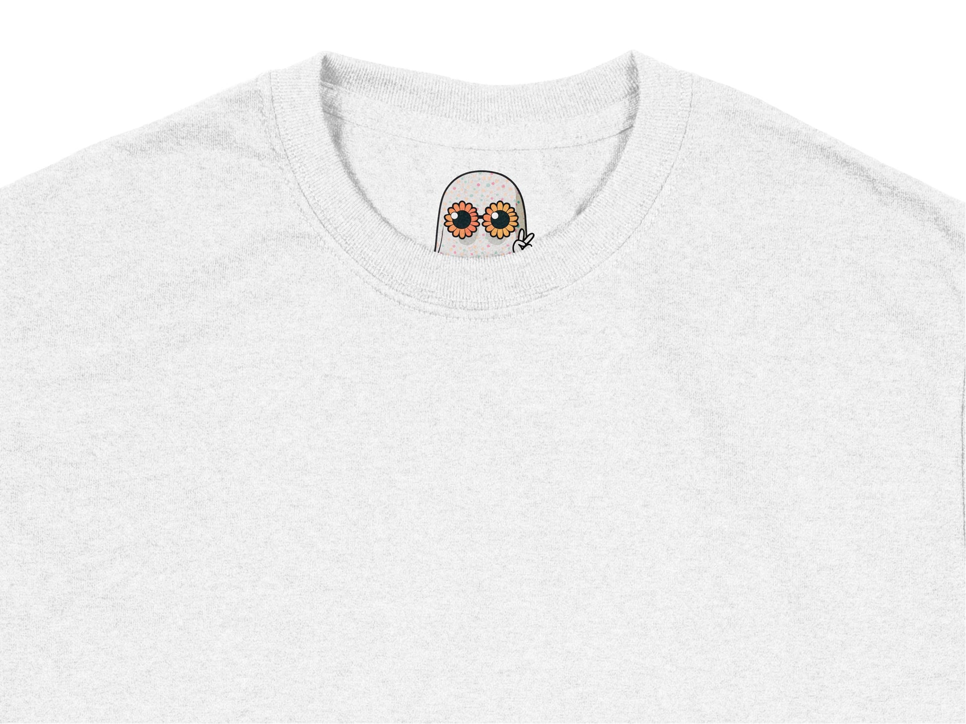 Cute Ghost T-Shirt with Flower Eyes, Unique Spooky Graphic Tee, Unisex Halloween Shirt, Soft Cotton Top, Gift Idea