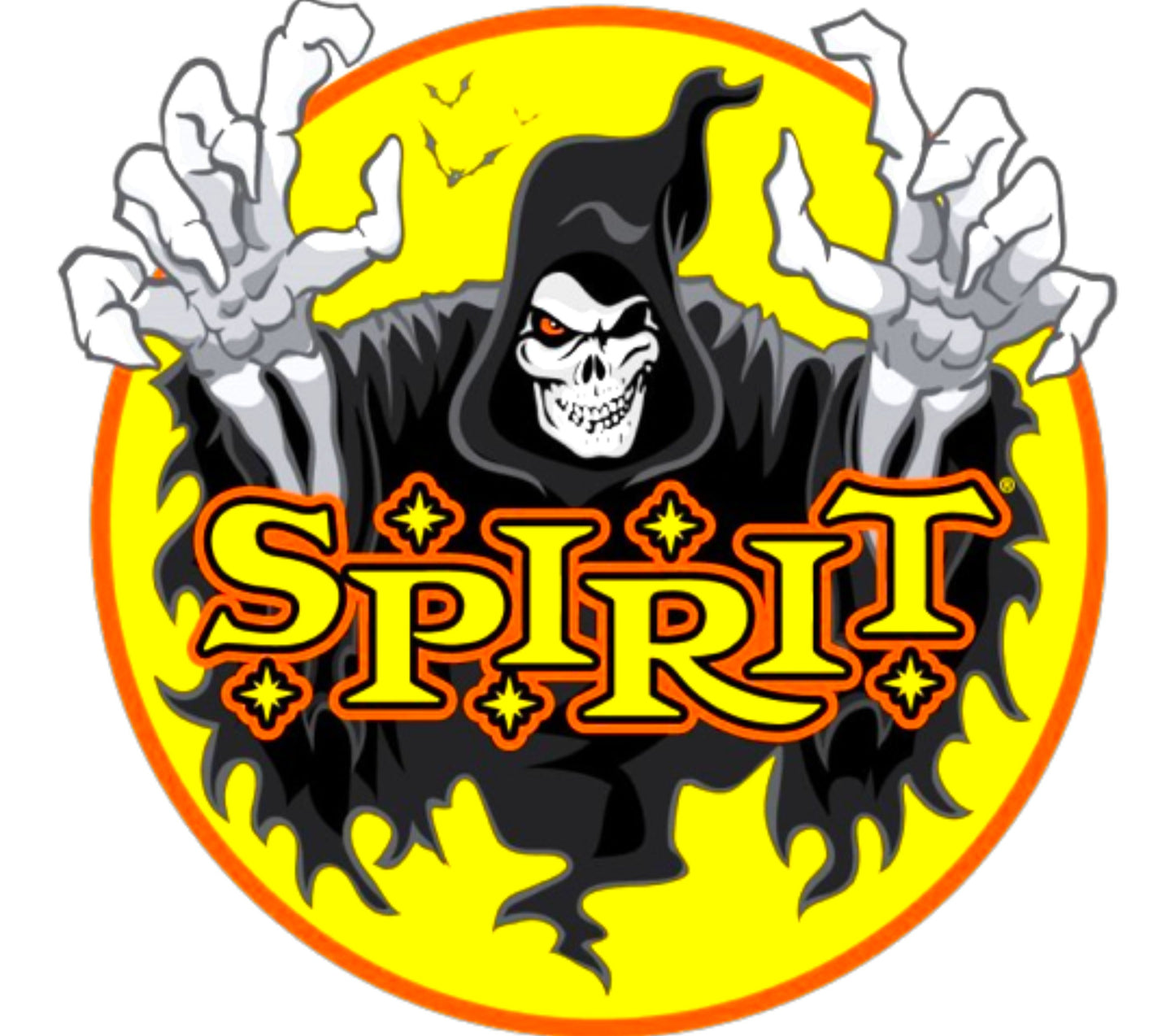 Spooky Spirit Halloween Sticker, Grim Reaper and Skeleton Hands Decal, Bright Orange and Black Design for Seasonal Decor