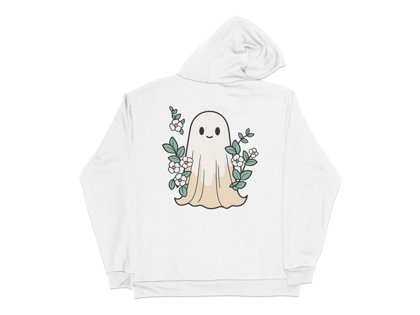 Cute Ghost Hoodie, Floral Design Pullover, Spooky Casual Wear, Unique Ghostly Apparel, Unisex Sweatshirt