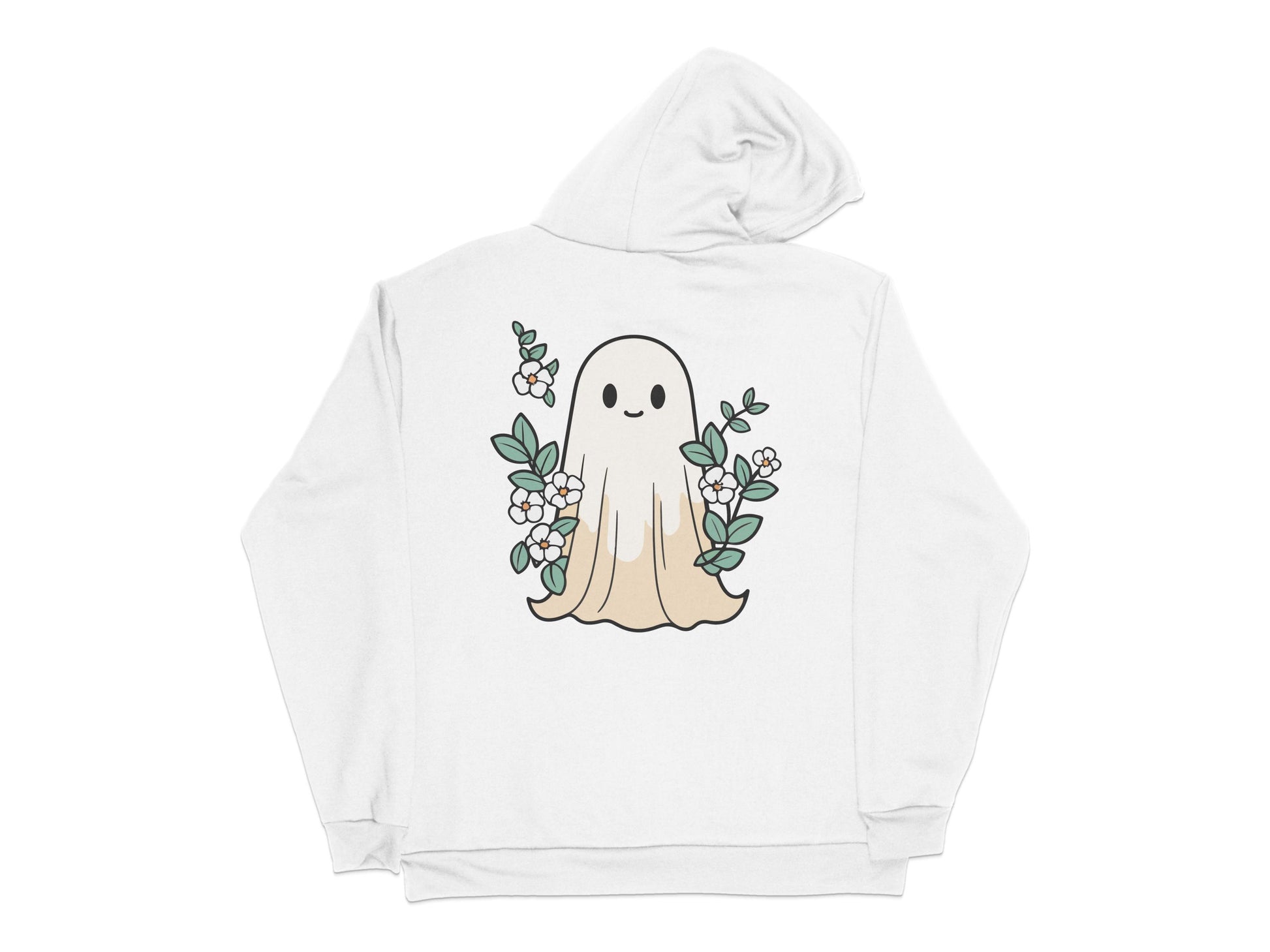 Cute Ghost Hoodie, Floral Design Pullover, Spooky Casual Wear, Unique Ghostly Apparel, Unisex Sweatshirt