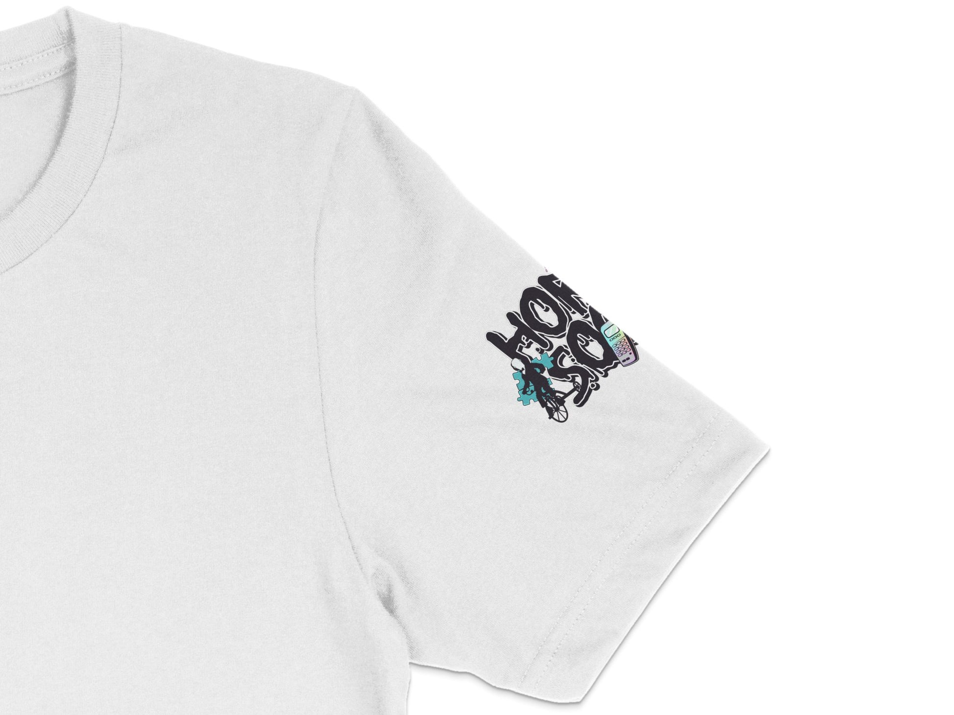 White T-Shirt with Black Graphic Design, Men's Casual Cotton Tee, Trendy Hip Hop Streetwear Style