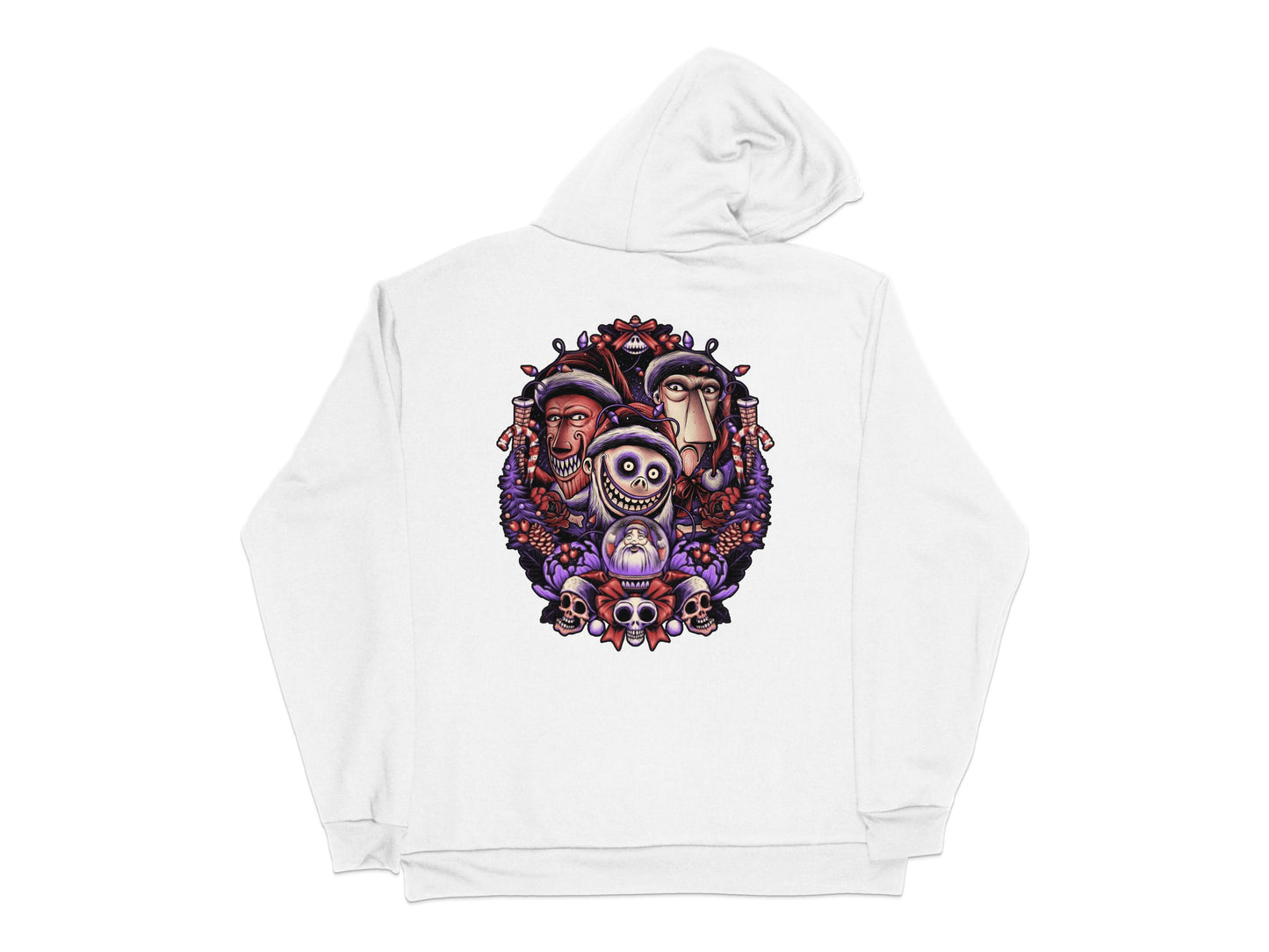 Unique White Hoodie with Colorful Tribal Mask Design, Unisex Comfortable Graphic Sweatshirt