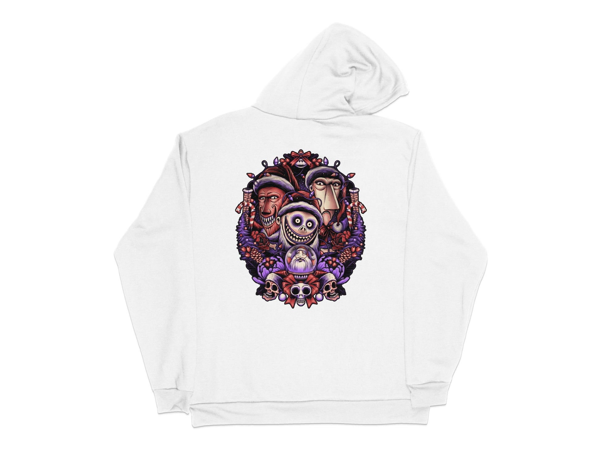 Unique White Hoodie with Colorful Tribal Mask Design, Unisex Comfortable Graphic Sweatshirt