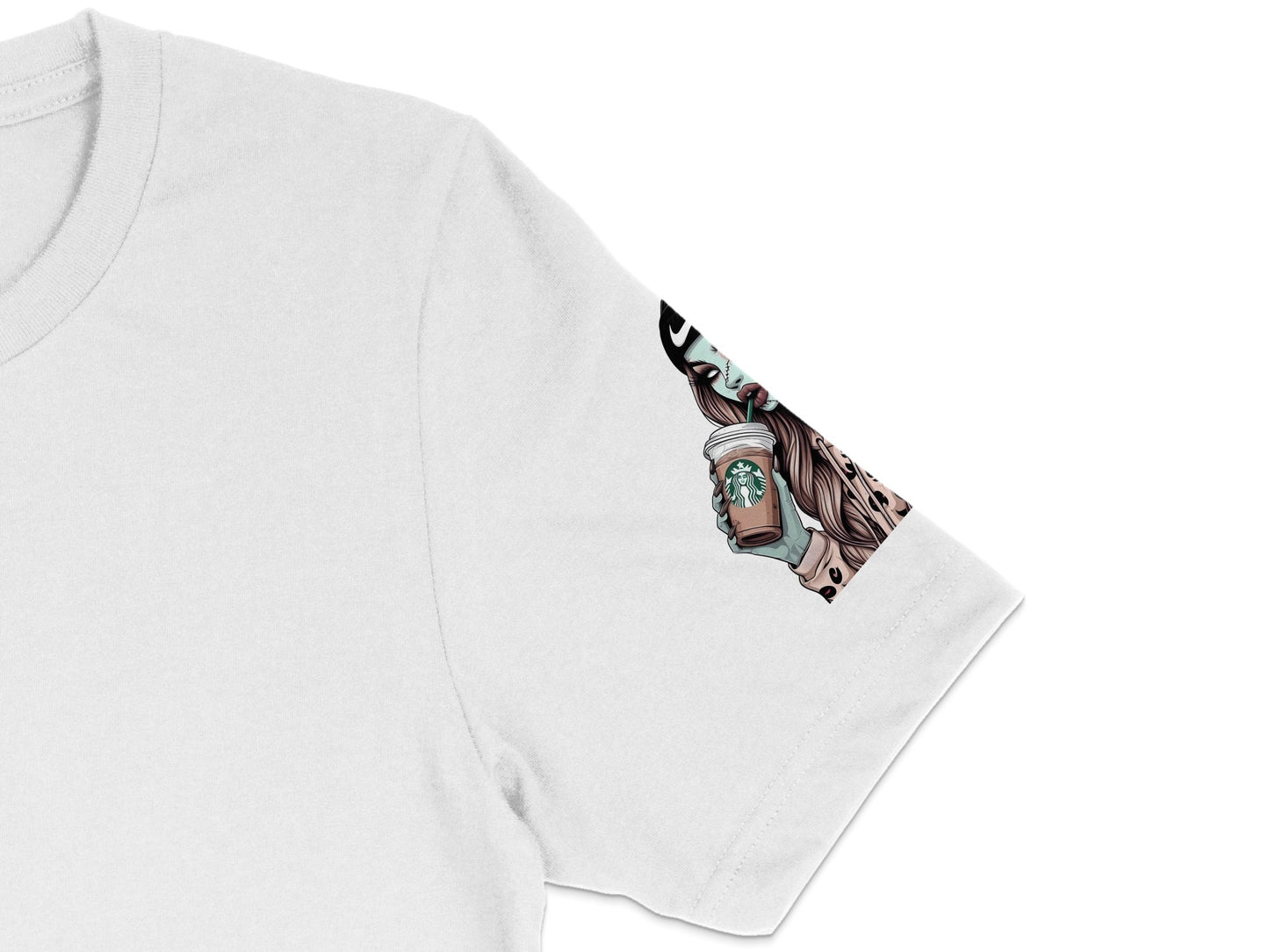 White T-Shirt with Unique Sleeve Tattoo Design, Trendy Graphic Tee, Urban Streetwear, Casual Fashion Top