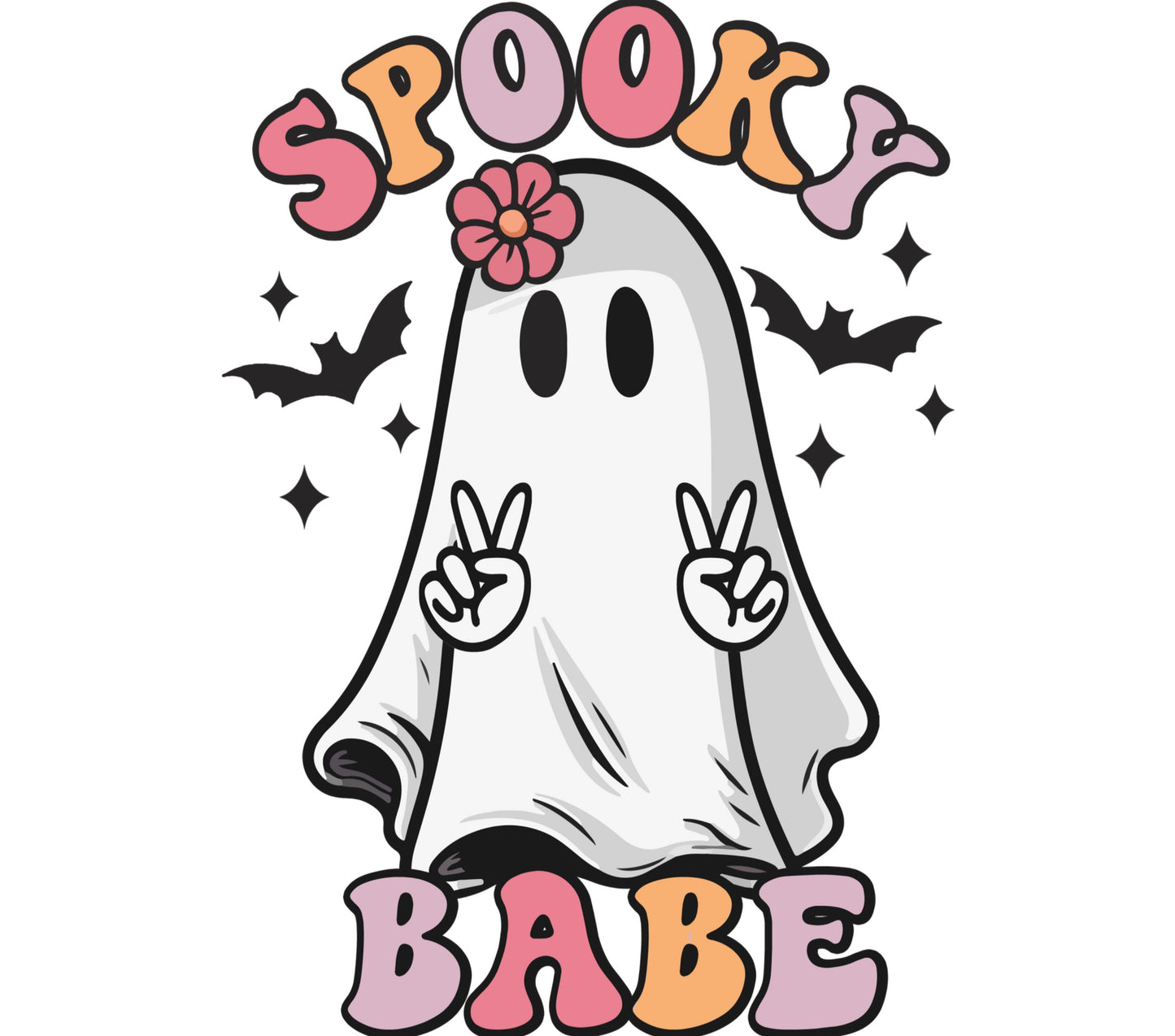 Cute Spooky Babe Ghost Graphic T-Shirt, Halloween Costume, Peace Sign Ghost, Women's Casual Tee, Fall Apparel, Ghost Lover Gift