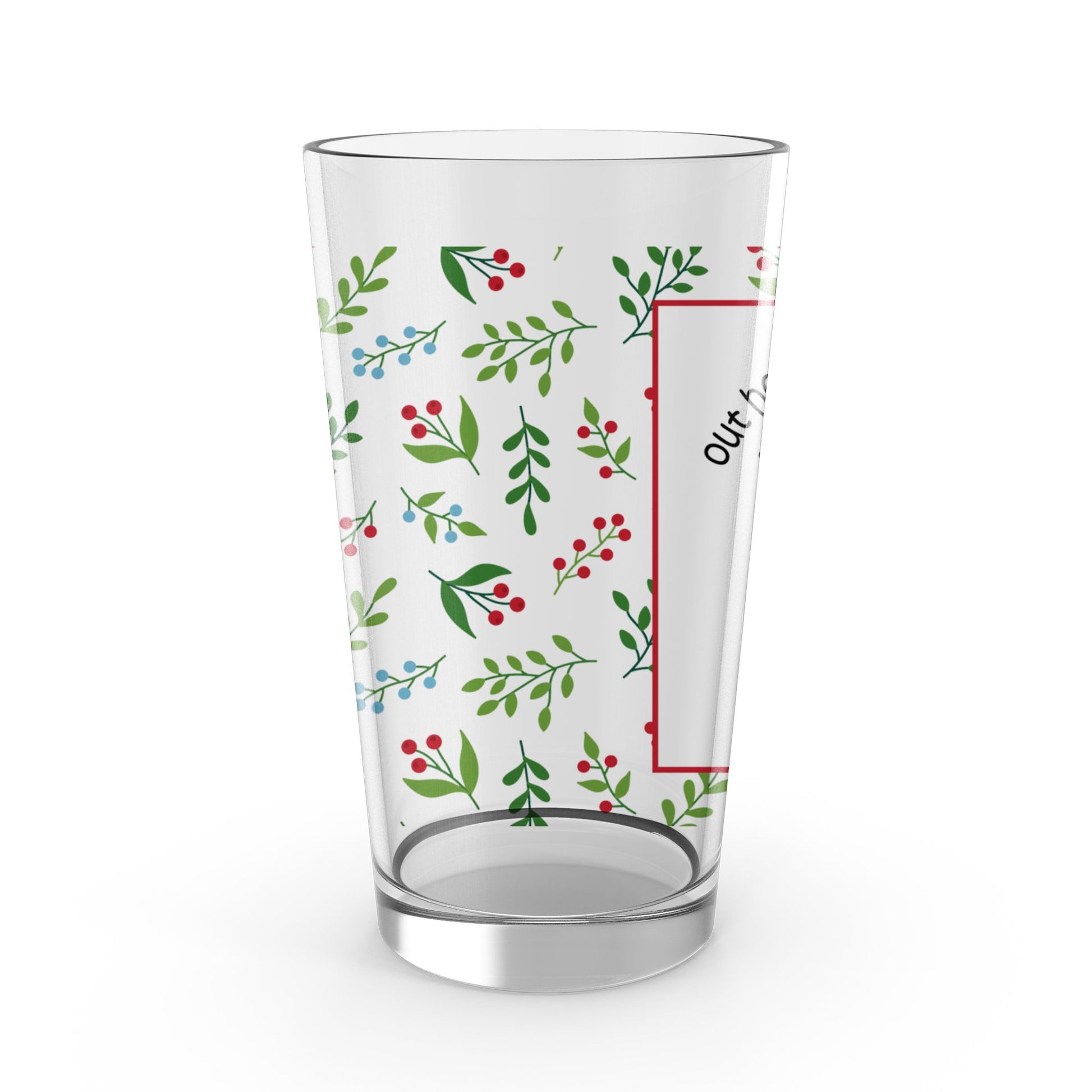 Floral Pattern Drinking Glass, Customizable Text, Nature Inspired, Kitchen Decor, Unique Glassware, Hand Wash Safe, Clear Glass Cup