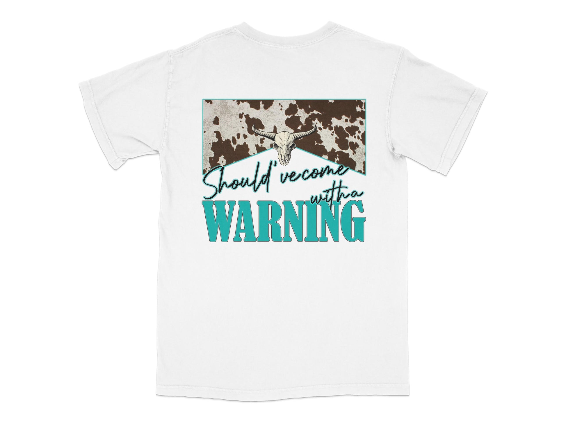 White Graphic T-Shirt with Text 'Should've Come with a Warning' and Bird Design