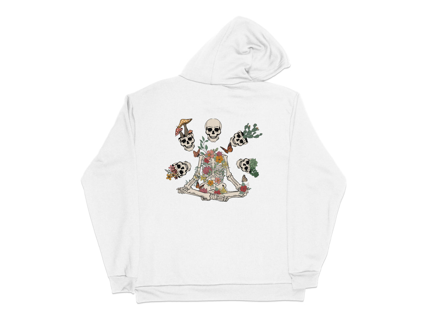 White Hoodie with Colorful Skeleton Graphic, Day of the Dead Inspired, Unisex Sweatshirt Design, Casual Streetwear
