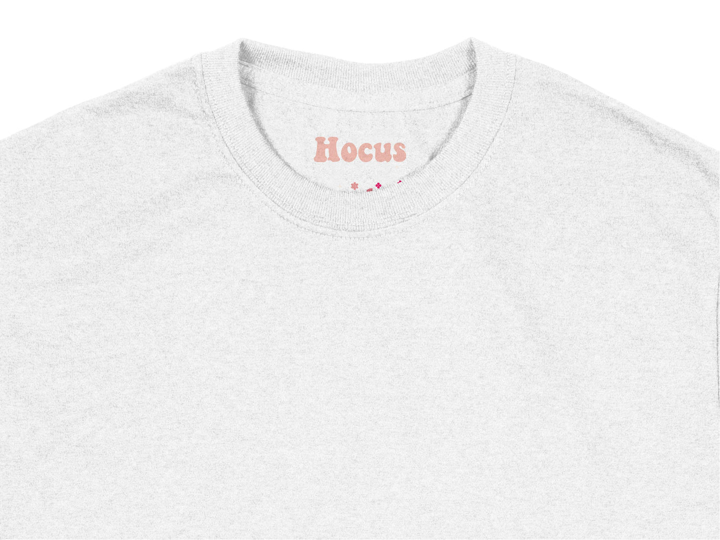 Hocus Embroidered White T-Shirt, Minimalist Tiny Text Graphic Tee, Casual Witchy Style Cotton Top, Unisex Fashion