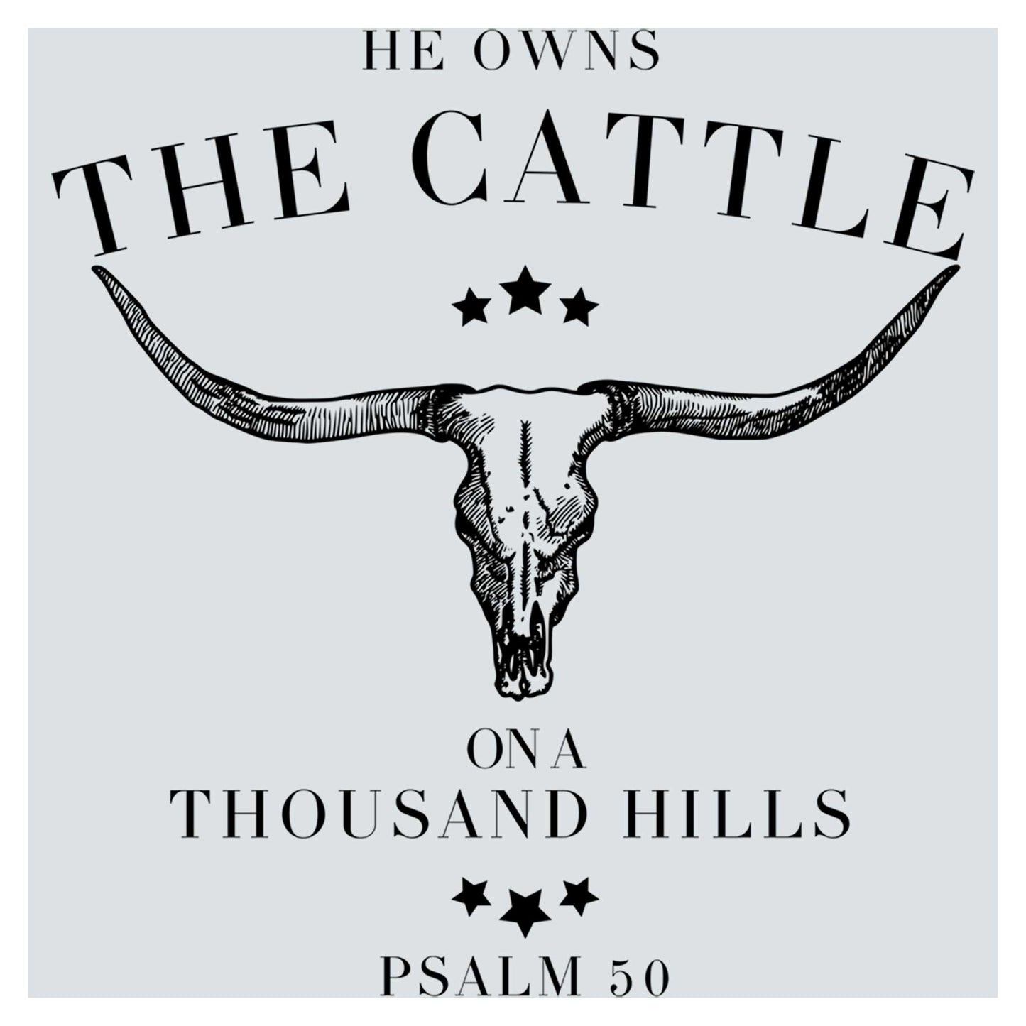 a black and white image of a bull's head with the words he owns
