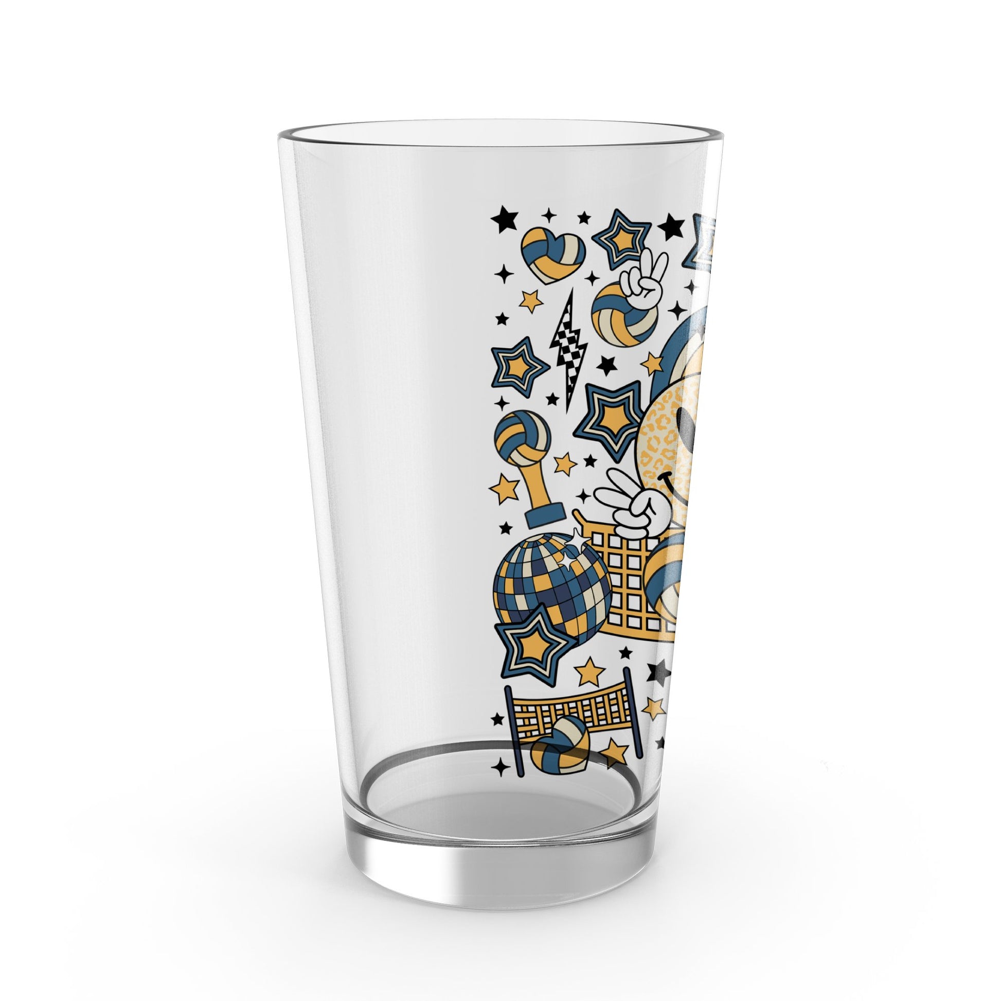 Designer Drinking Glass with Colorful Space and Music Illustrations, Unique Gift Idea, Artistic Glassware
