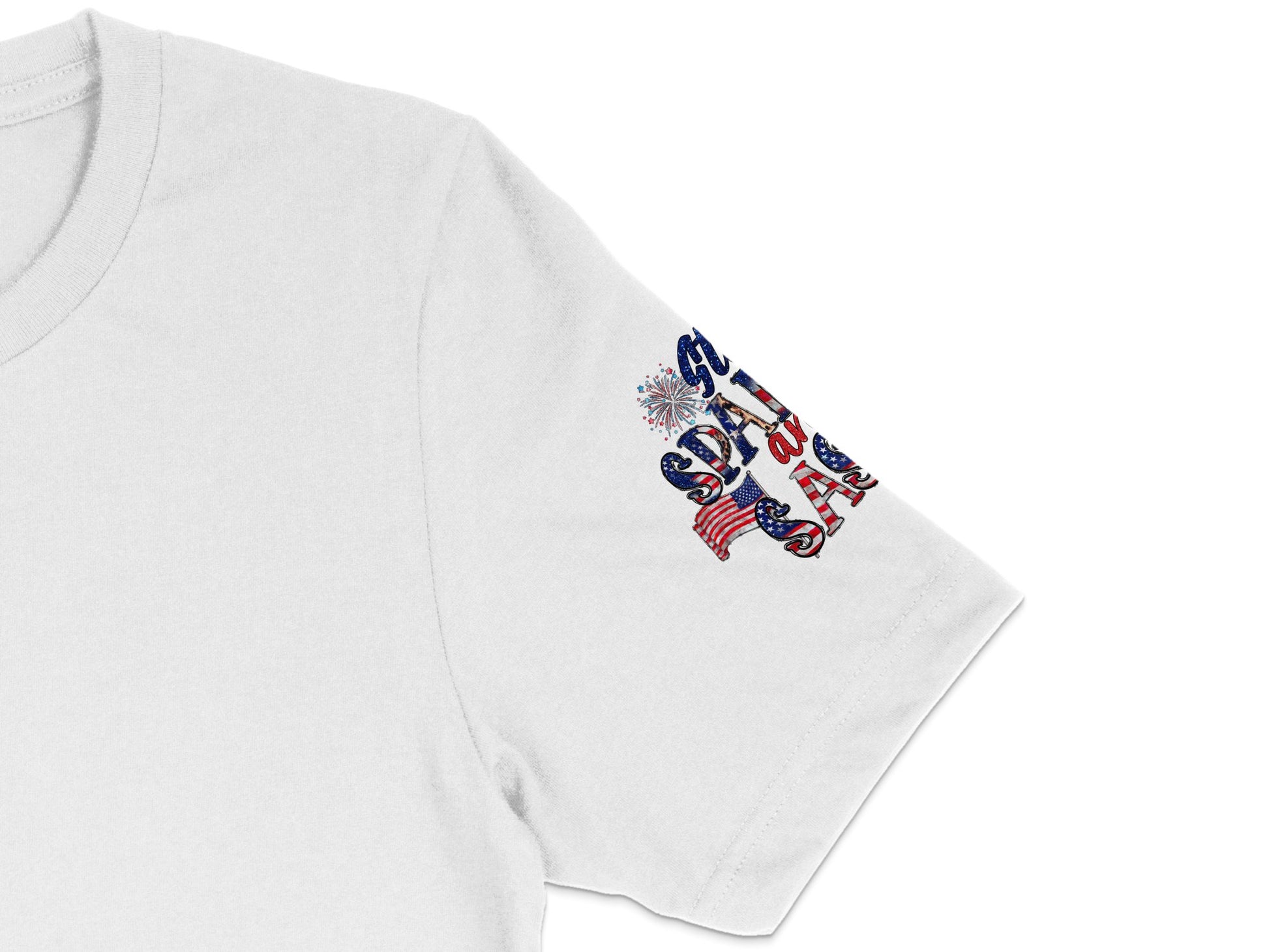 Patriotic Embroidered T-Shirt, White Tee with American Flag Design, Unisex Casual Apparel, July Fourth Fashion