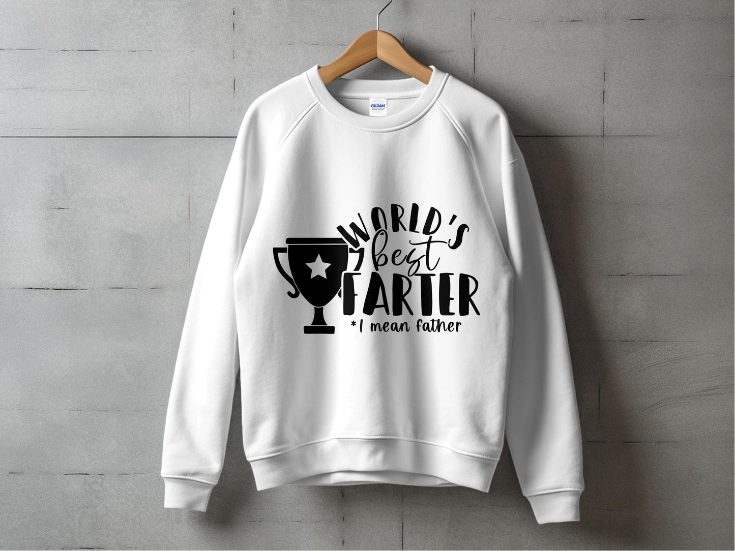Funny Father's Day Sweatshirt, World's Best Farter Father Humor, White Men's Crewneck, Gift for Dad, Casual Dad Joke Apparel