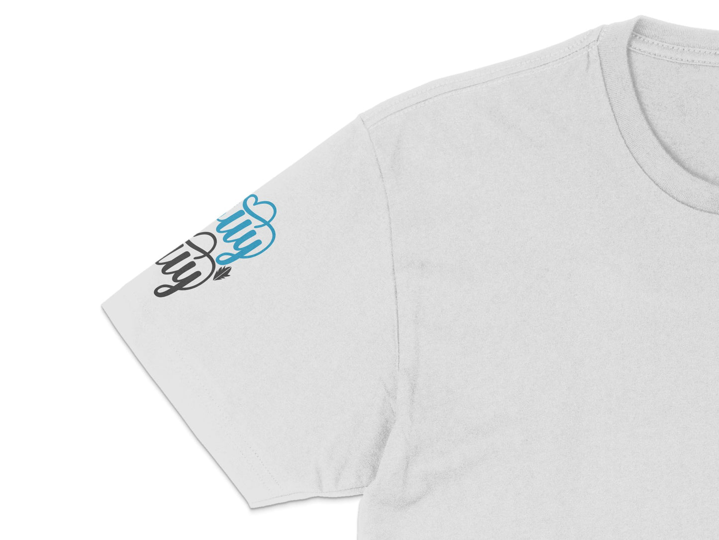 White T-Shirt with Blue Coffee Cup Design, Casual Graphic Tee, Unisex Cotton Shirt