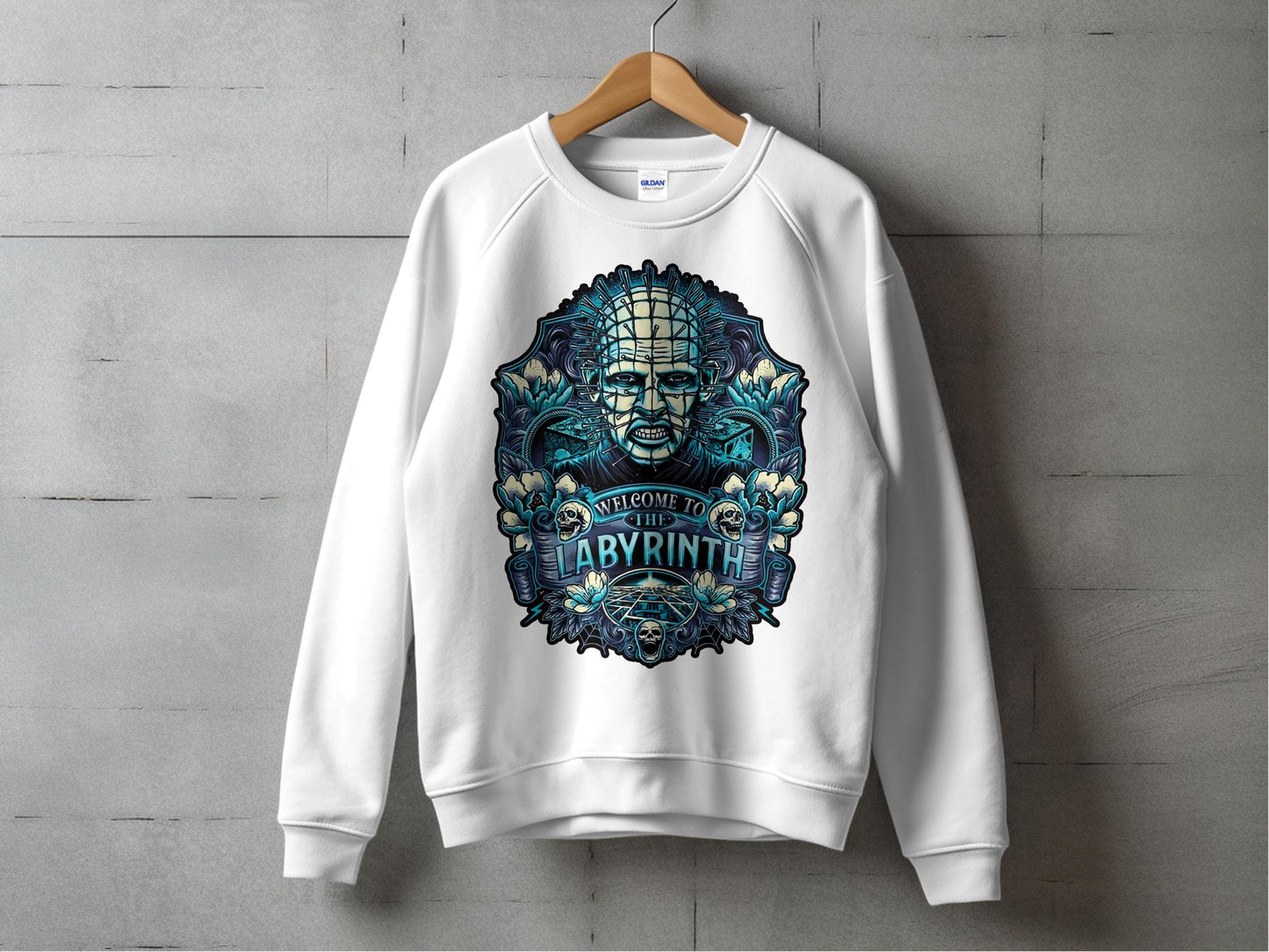 Labyrinth Movie Inspired Sweatshirt, Fantasy Graphic Pullover, Unisex Adult Clothing, Cool Blue Design Hoodie