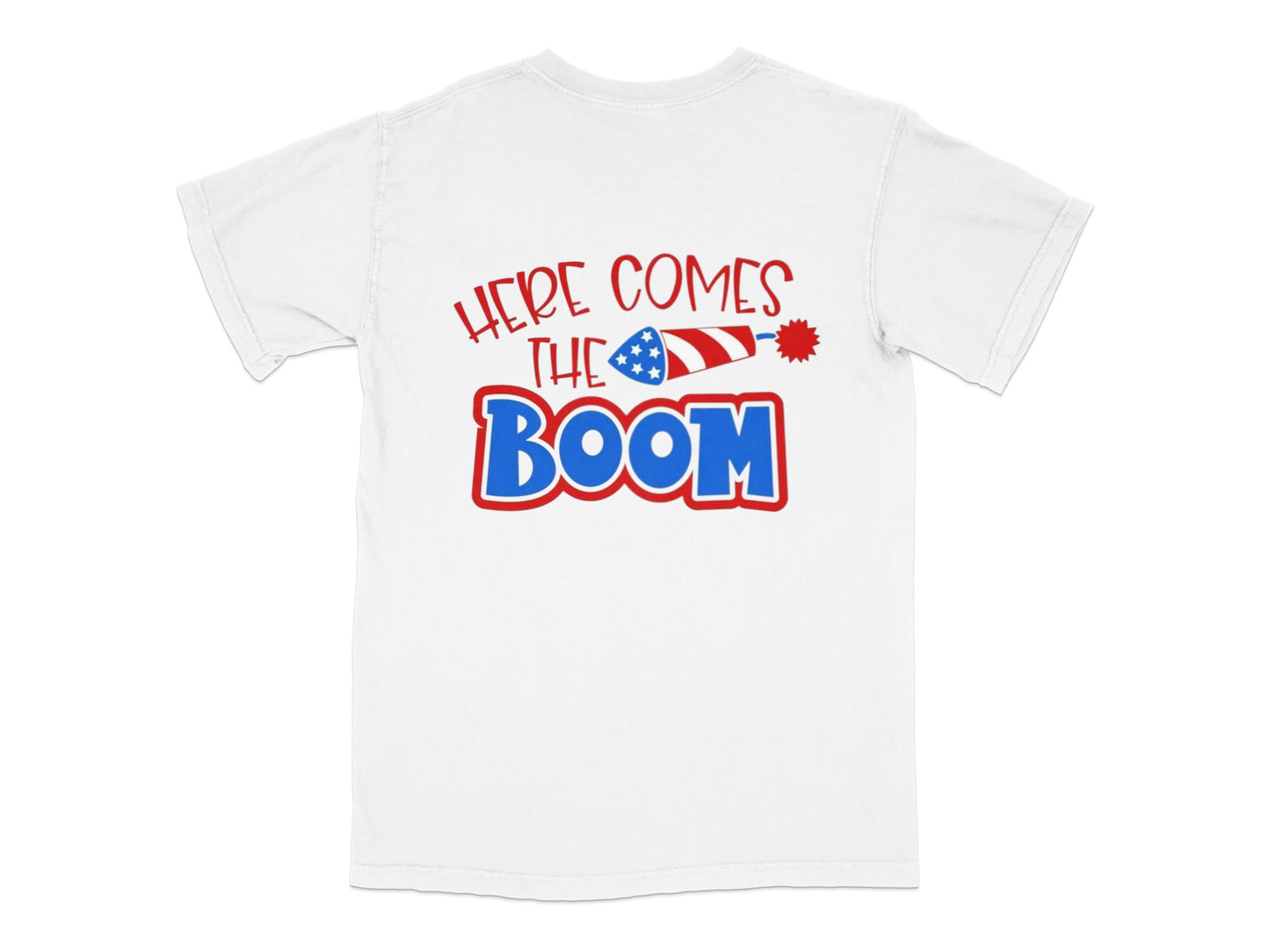 Here Comes the Boom Patriotic T-shirt, USA Flag Graphic Tee, Independence Day Celebration Shirt