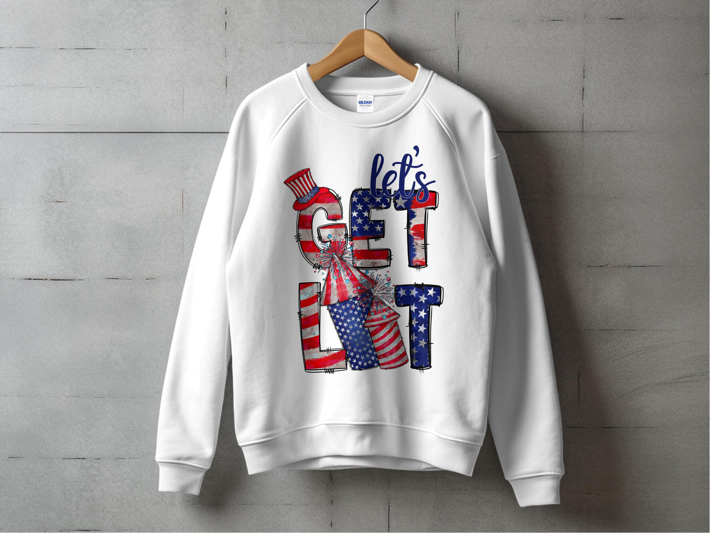 Patriotic Sweatshirt, Let's Get Lit, 4th of July Celebration, American Flag Apparel, Unisex Clothing