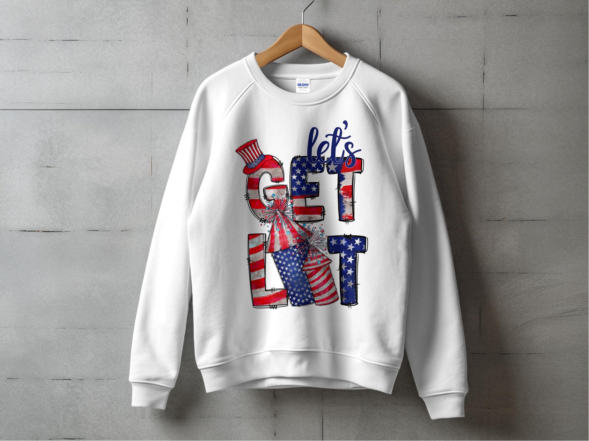 Patriotic Sweatshirt, Let's Get Lit, 4th of July Celebration, American Flag Apparel, Unisex Clothing