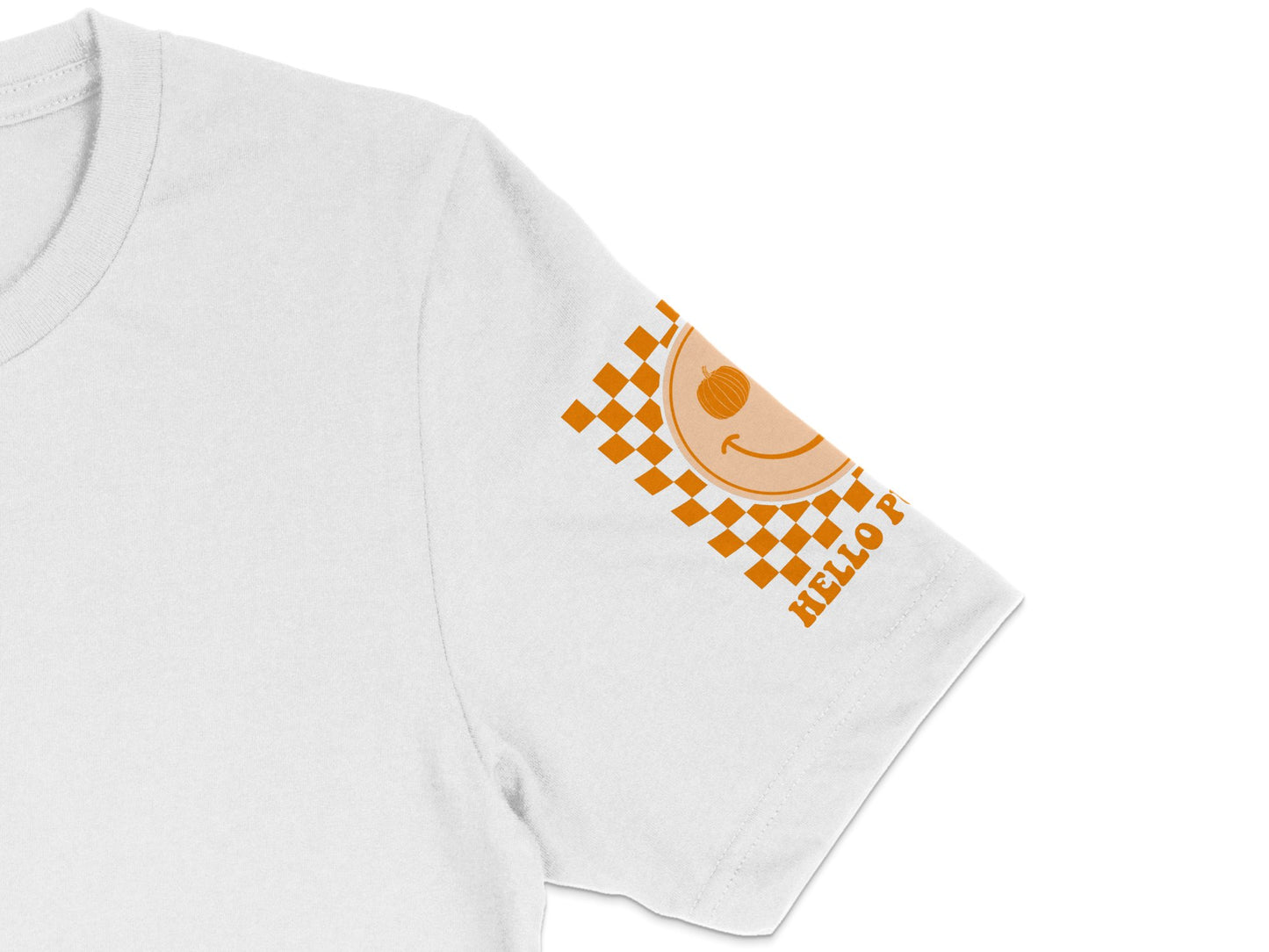 White T-Shirt with Orange Checkered Smile Graphic, Unisex Soft Cotton Tee, Casual Streetwear, Trendy Graphic Shirt for all Ages