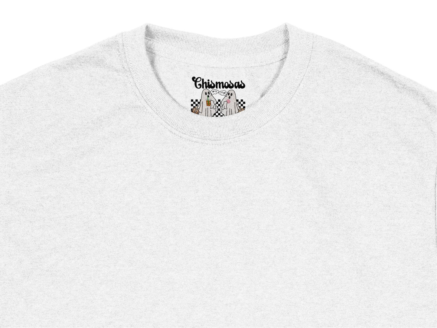 Chicmomos Brand White T-Shirt, Minimalist Embroidered Logo, Casual Cotton Top for Everyday Wear
