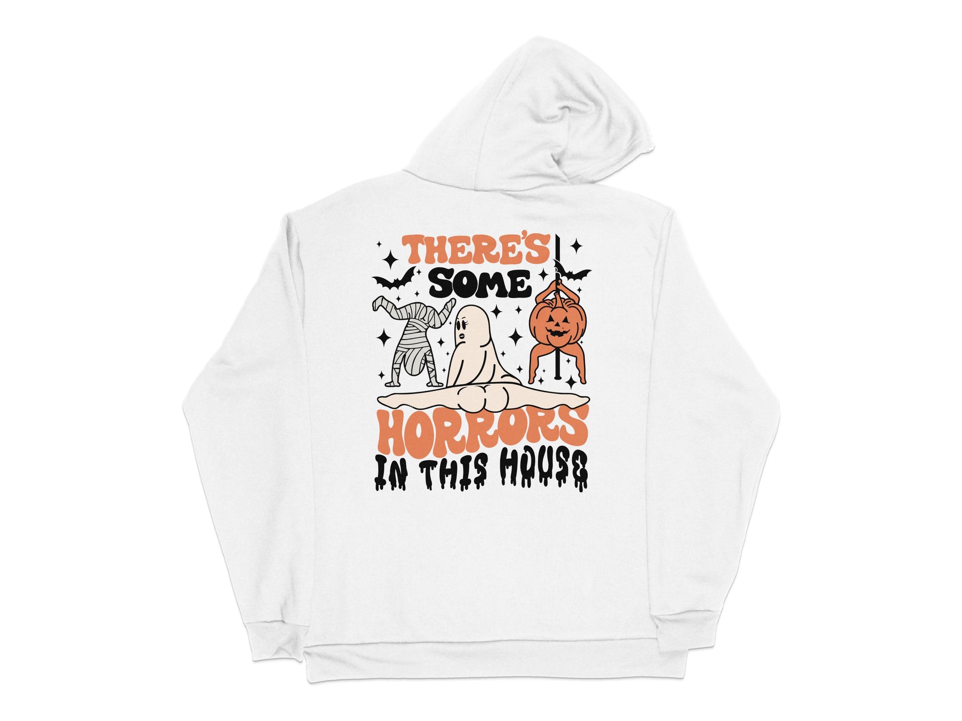 Halloween Hoodie Spooky Ghost Pumpkin Graphic 'Horrors in This House' Sweatshirt Unisex Fall Fashion