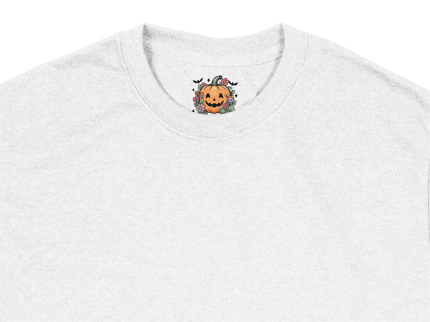 Halloween Pumpkin Ghost Embroidered T-Shirt, Spooky Cute Fall Unisex Tee, Casual Grey Top