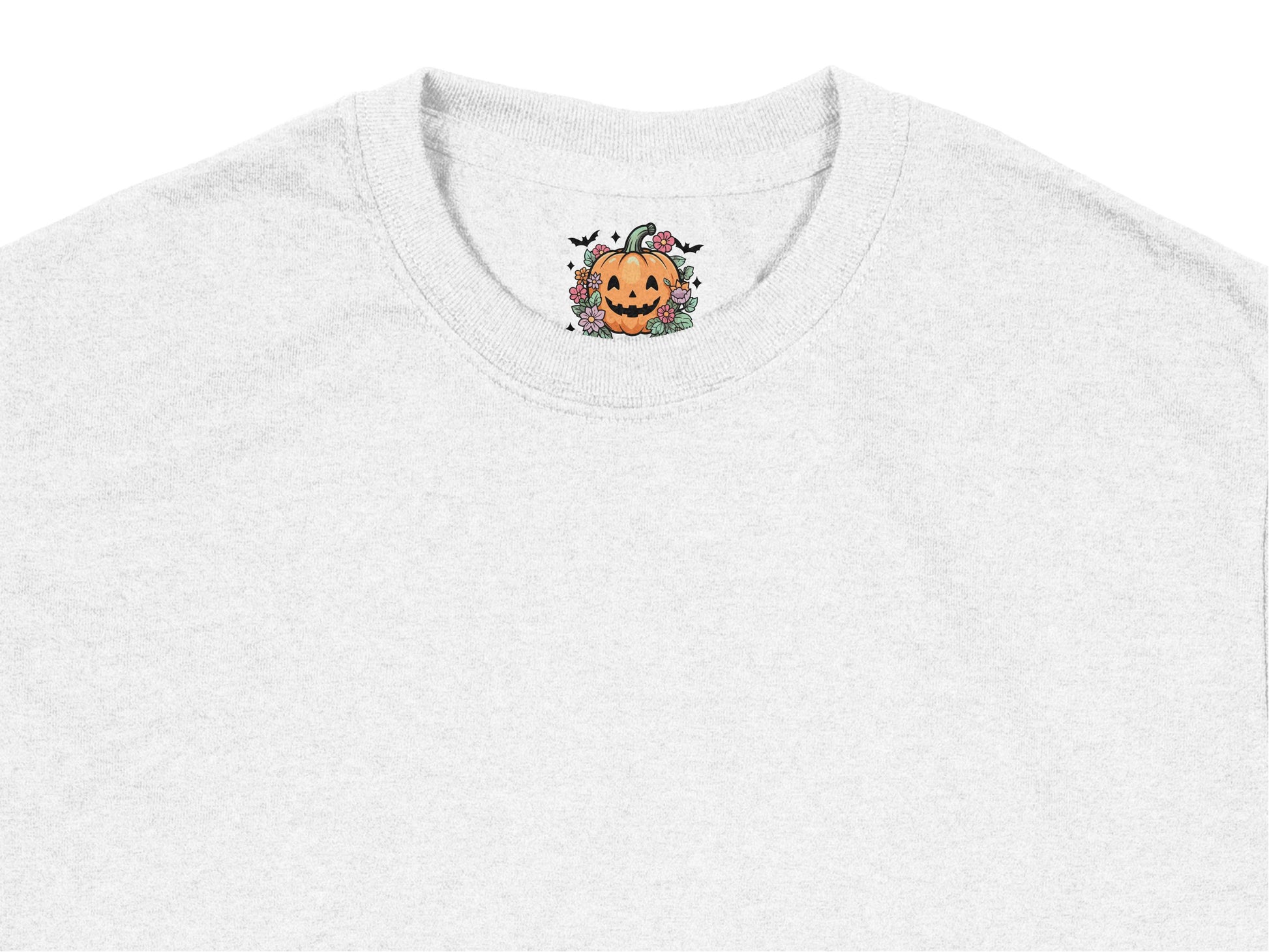 Halloween Pumpkin Ghost Embroidered T-Shirt, Spooky Cute Fall Unisex Tee, Casual Grey Top