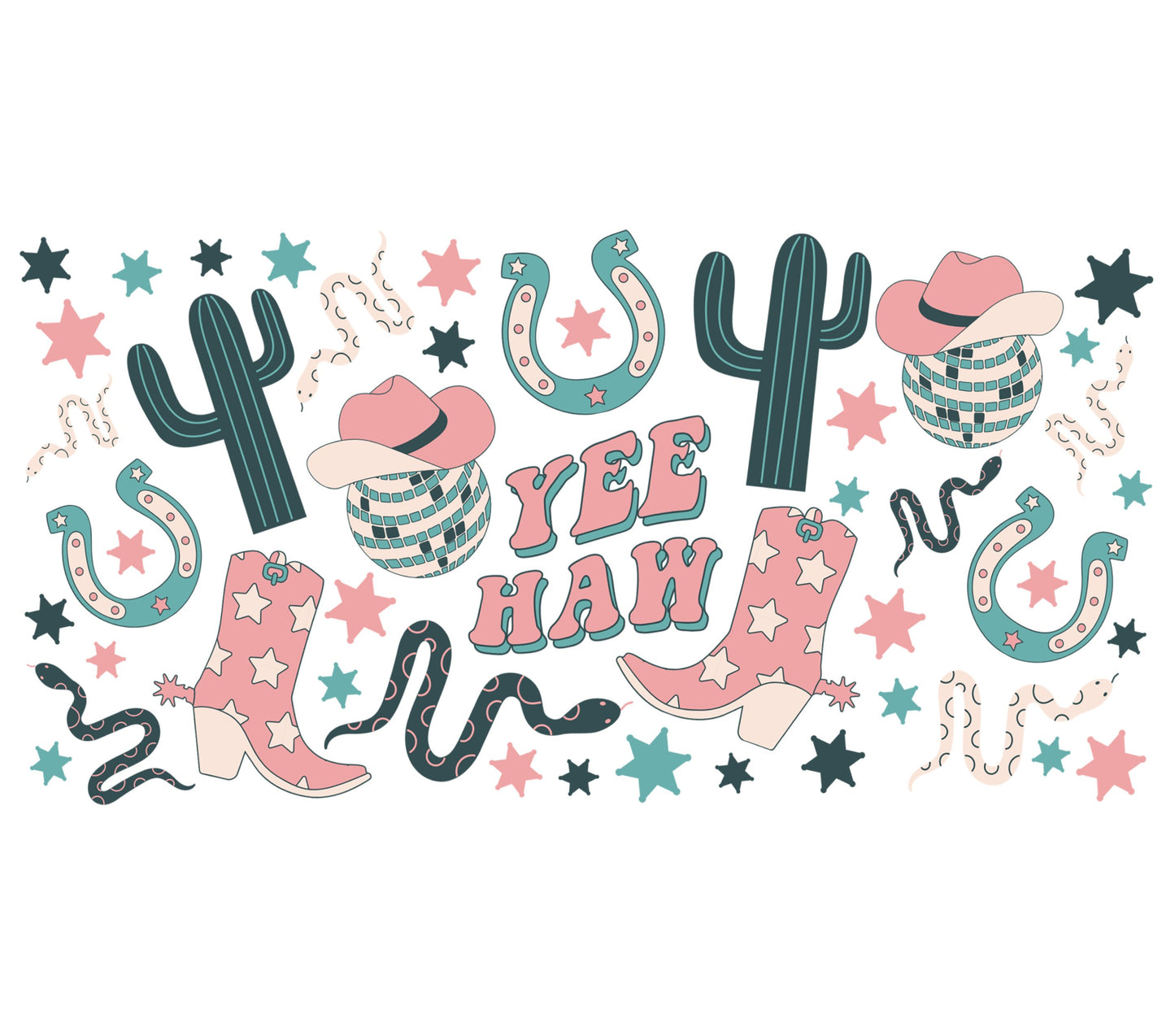 Yee Haw Western Cowboy Graphic Print, Cactus Horseshoes Stars, Texas Style Wall Art Decor, Kids Room Digital Download