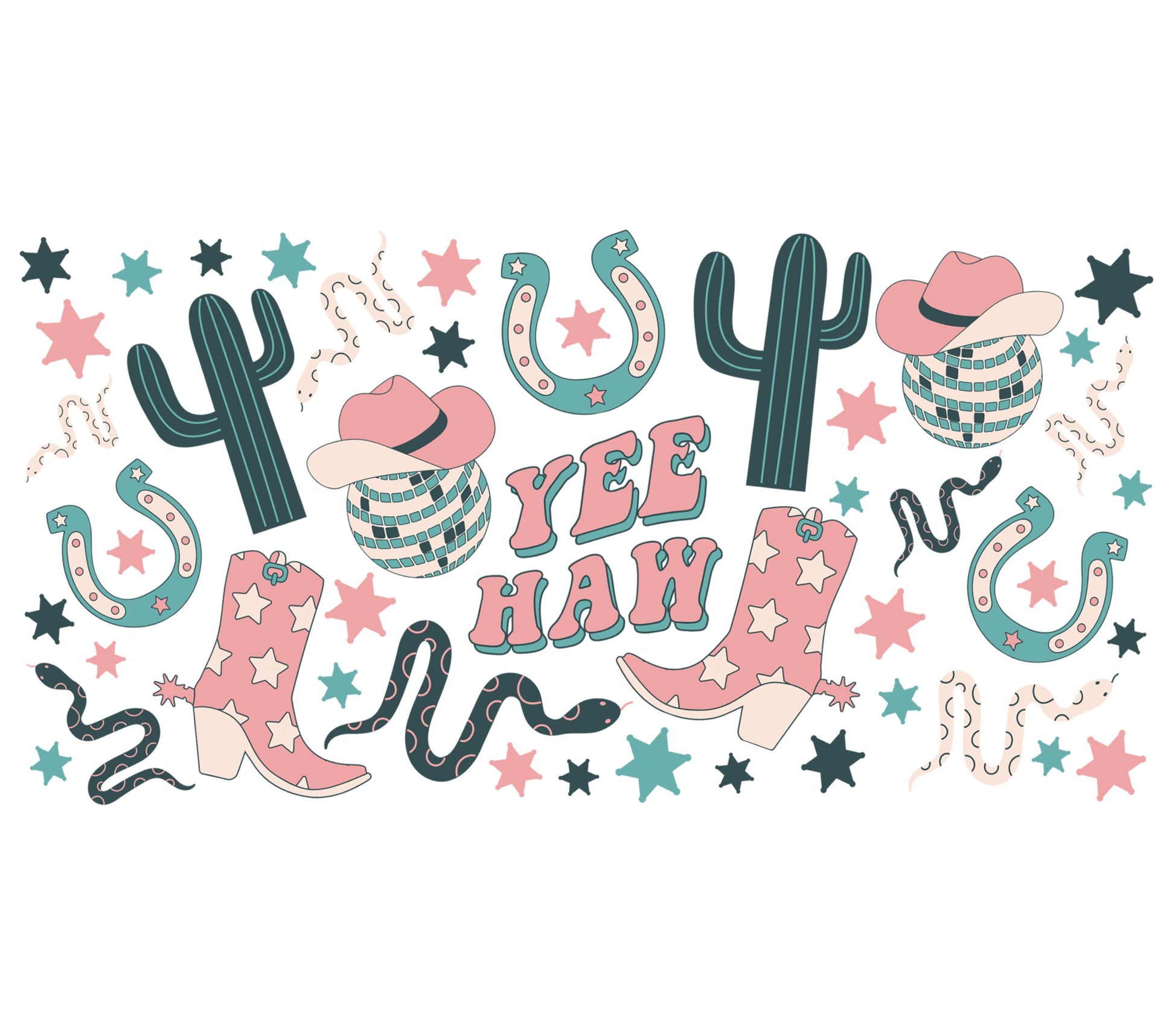 Yee Haw Western Cowboy Graphic Print, Cactus Horseshoes Stars, Texas Style Wall Art Decor, Kids Room Digital Download