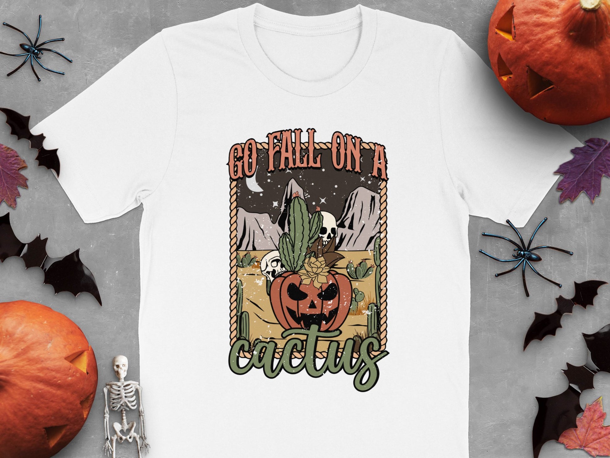 Fall Cactus Graphic T-Shirt, Funny Halloween Succulent Tee, Autumn Pumpkin Design, Casual Wear